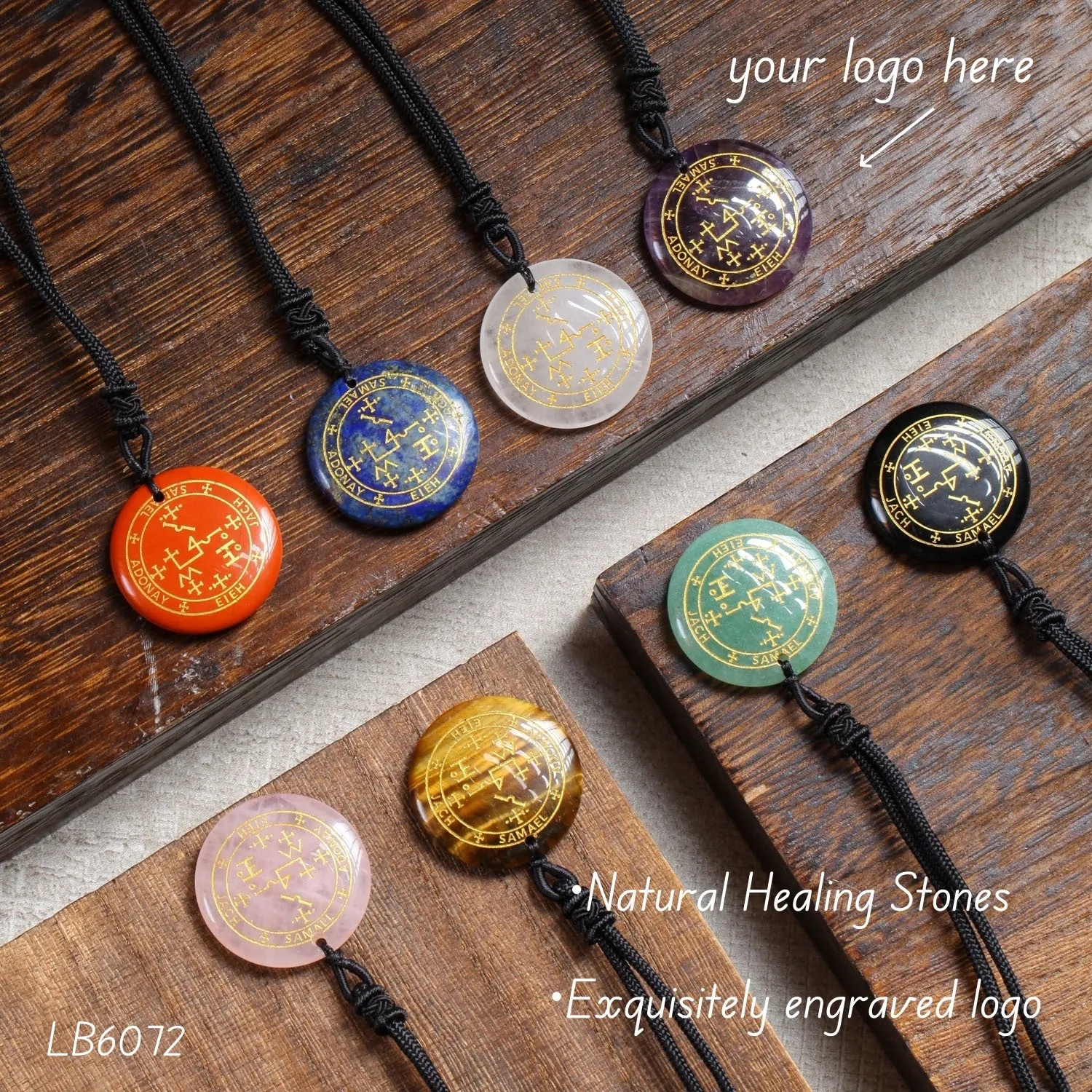 Engraved Natural Stone Necklace Energy Healing Jewelry 3