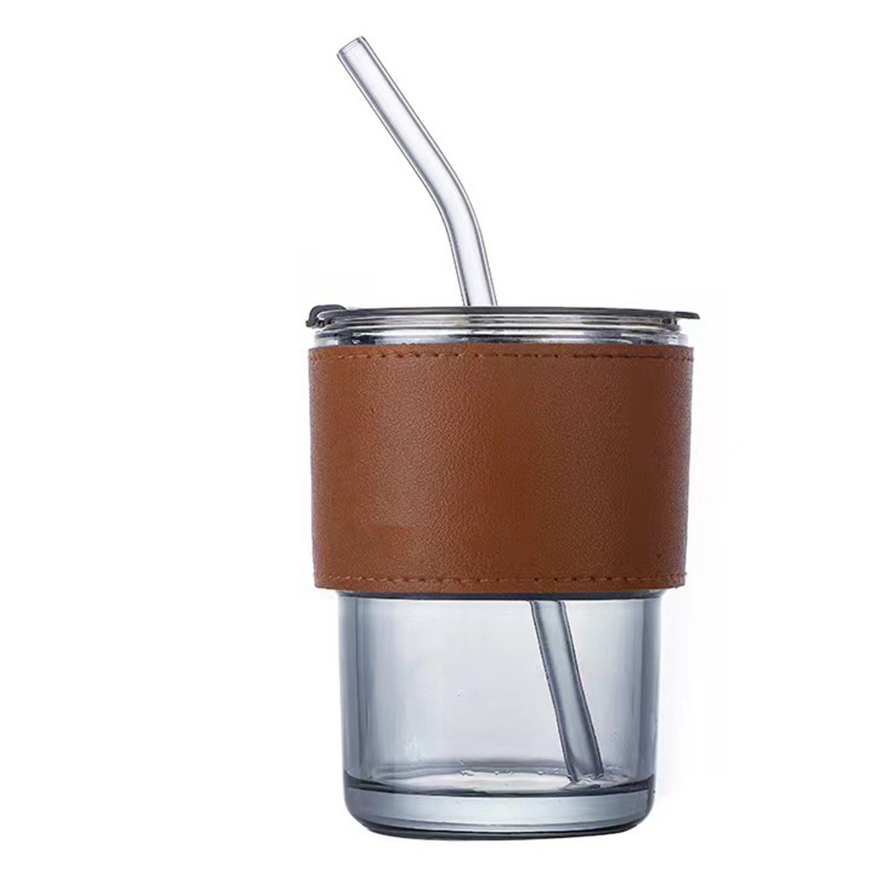 13.5Oz Glass Water Bottle W/ Straw And Leather Sleeve 2