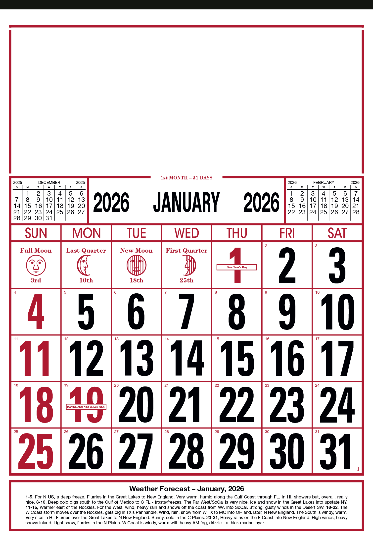 Skinner & Kennedy™ Commercial 12-Sheet Calendar