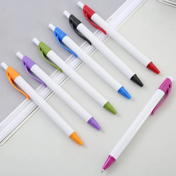 Cheap Plastic Ballpoint Pen W/ White Barrel 6