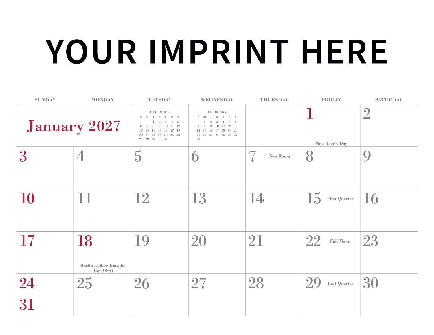 Triumph® Calendars Small Quantity Custom - Stapled Calendar 28