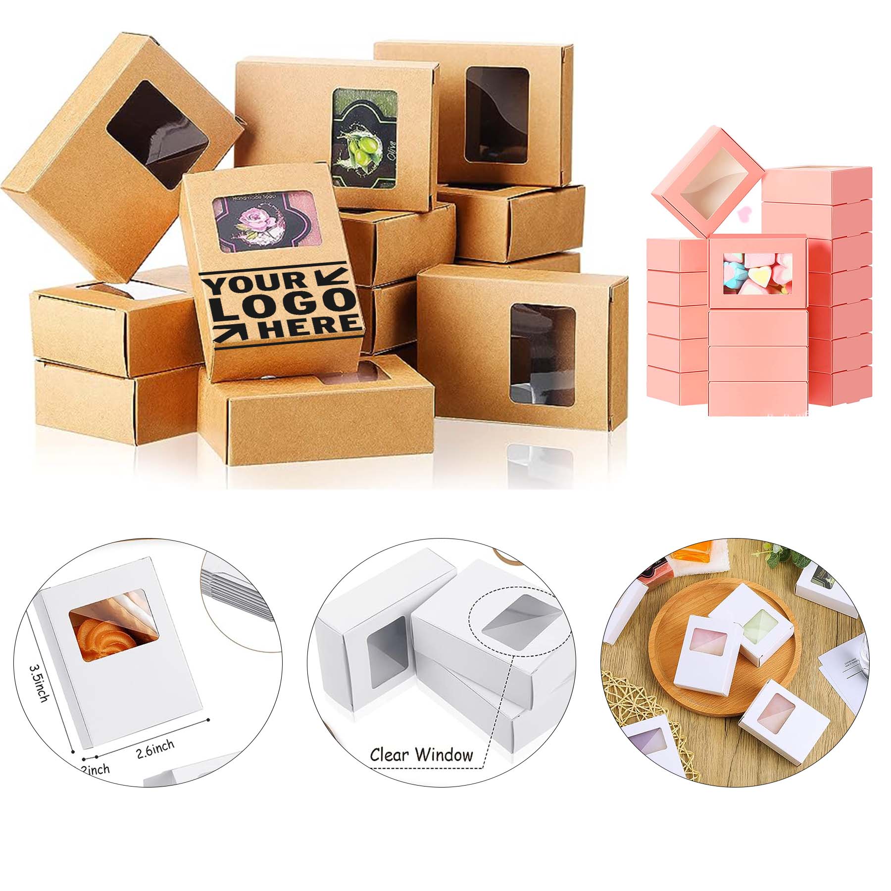 3.5 x 2.6 x 1.2 Inch Homemade Kraft Window Rectangle Gift Box Paper Soap Packaging Box