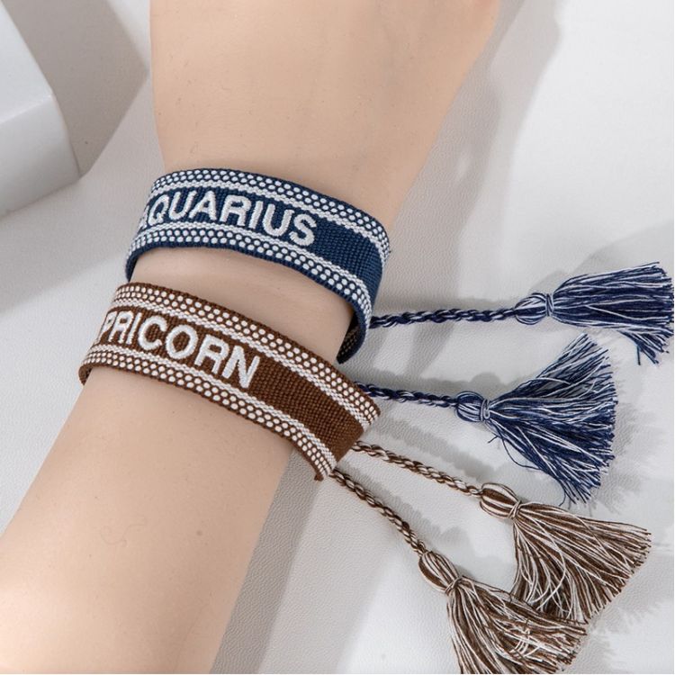 Hand-Woven Embroidery Wristband w/Tassels 2