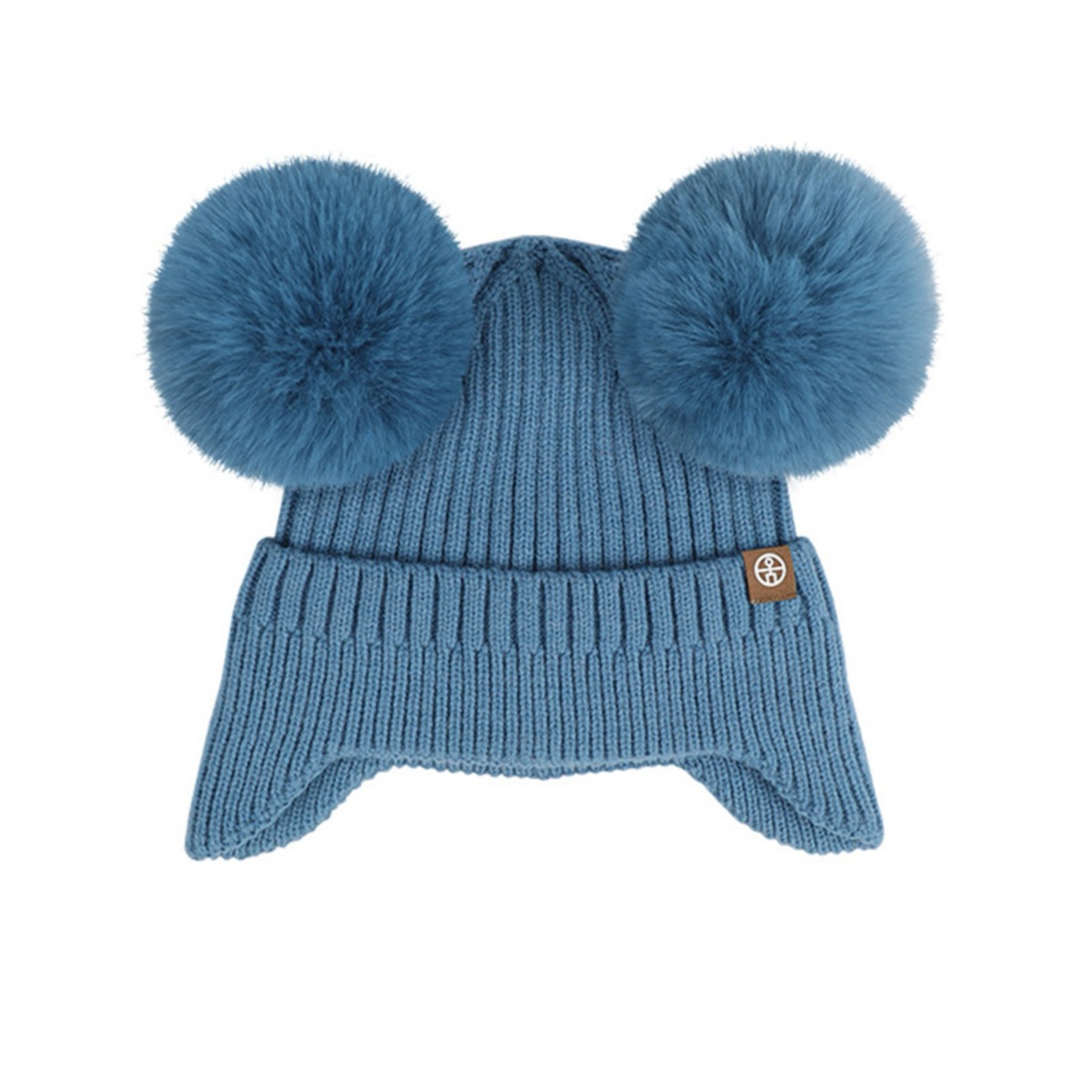 Double Pompom Kids Winter Beanie with Earflaps and Wool Blend 7