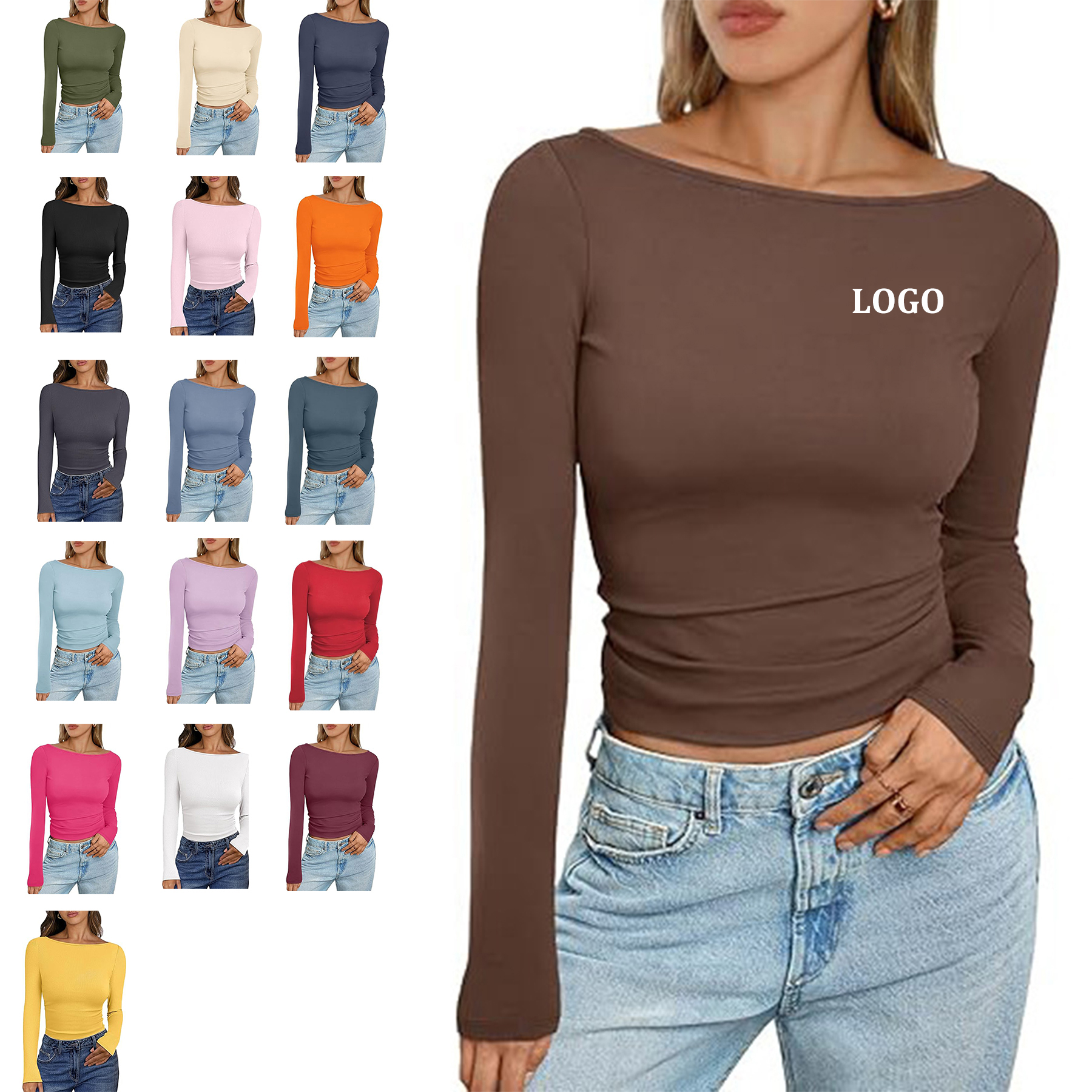 Women Boat Neck Long Sleeve Shirt 4