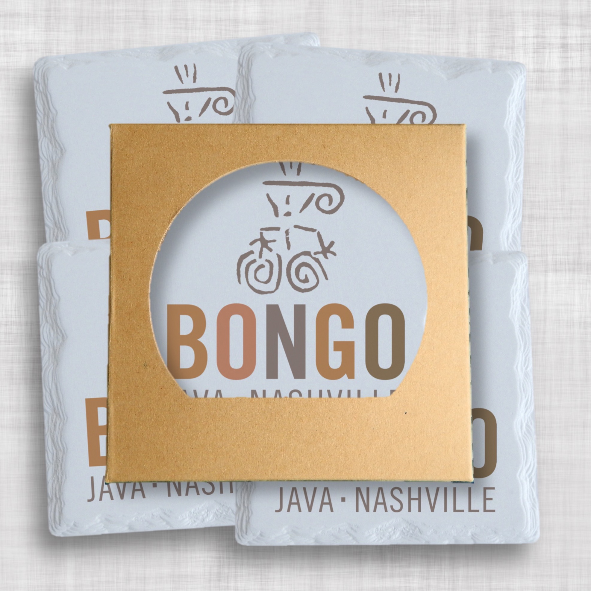 Set of 4 Square Layered Edge Absorbent Stone Coasters in Craft Window Box 3