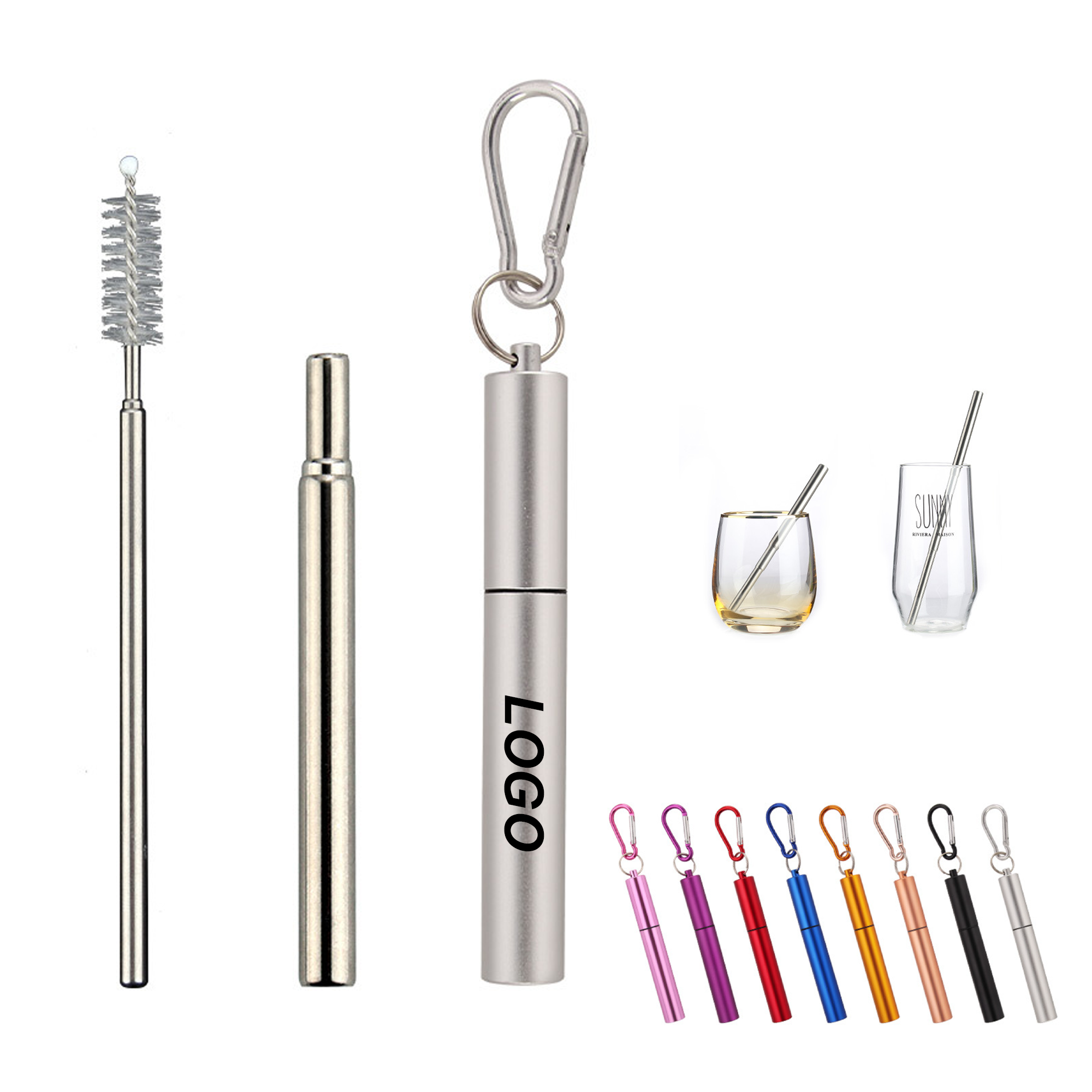 Customisable Logo Retractable Travel Stainless Steel Straws 4