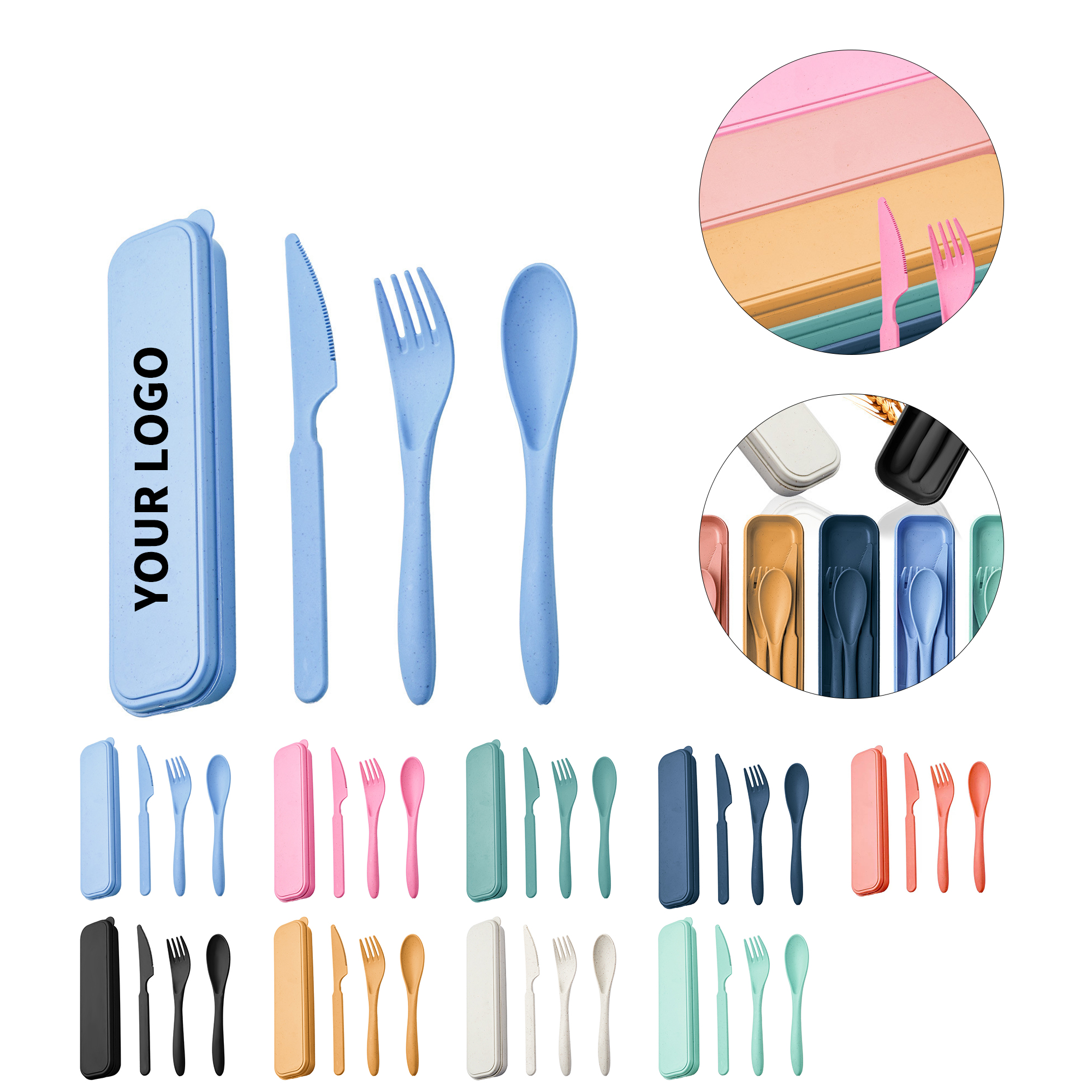 Wheat Straw Cutlery Travel Set With Carry Case 1
