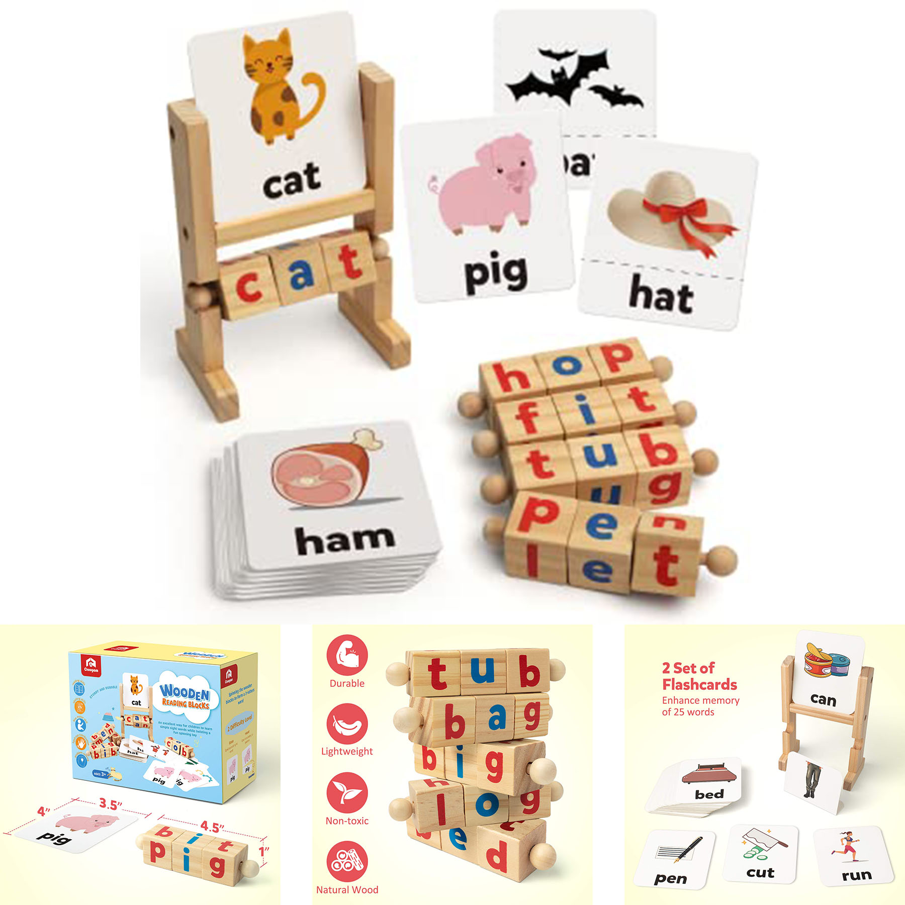 Wooden Reading Blocks Short Vowel Rods Spelling Games 2
