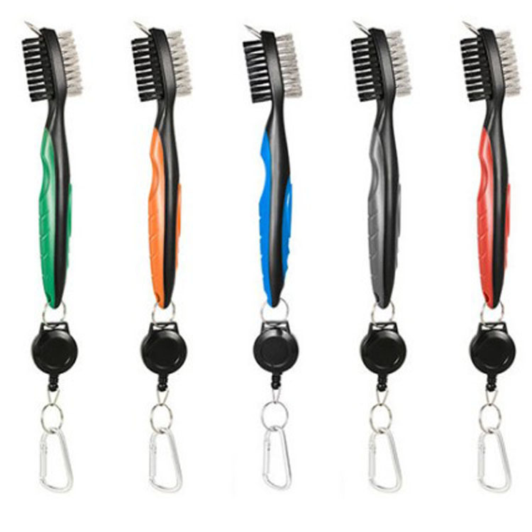Golf Club Brush Groove Cleaner w/Retractable Zip-line and Aluminum Carabiner Cleaning Tools 6