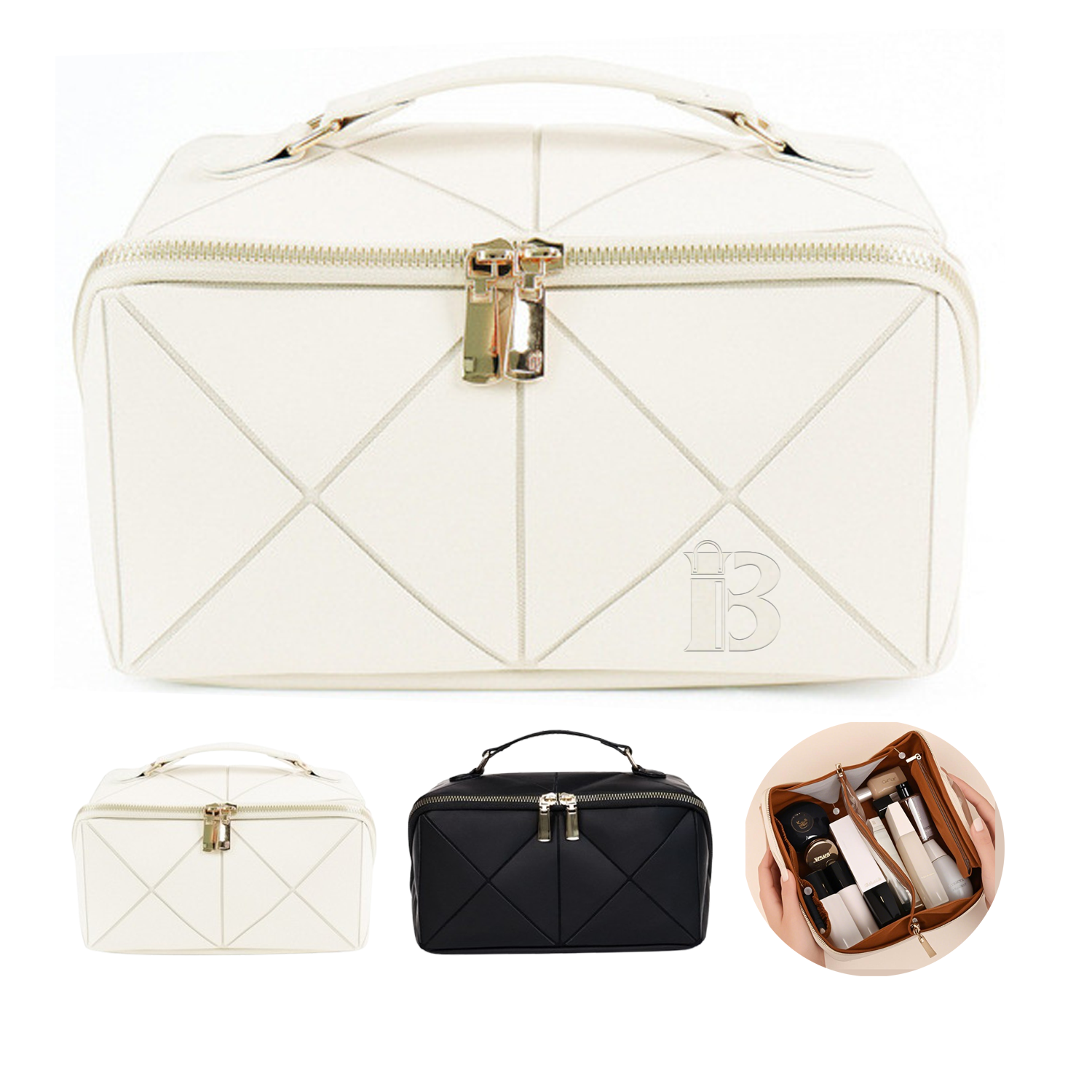 Travel Cosmetic Organizer Tote Bag Open Flat Makeup Case 1