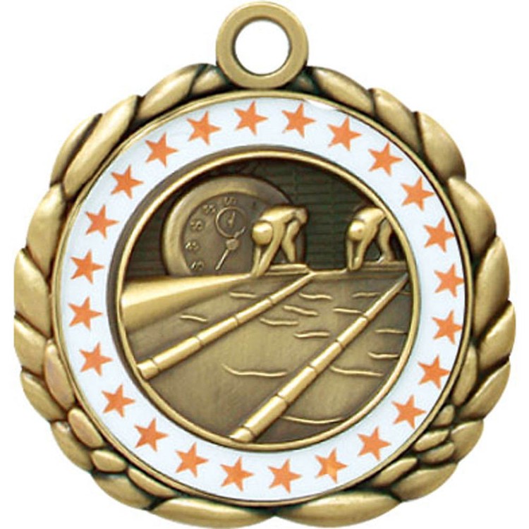 Swimming Antique Gold QCM Medallion (2-1/2")