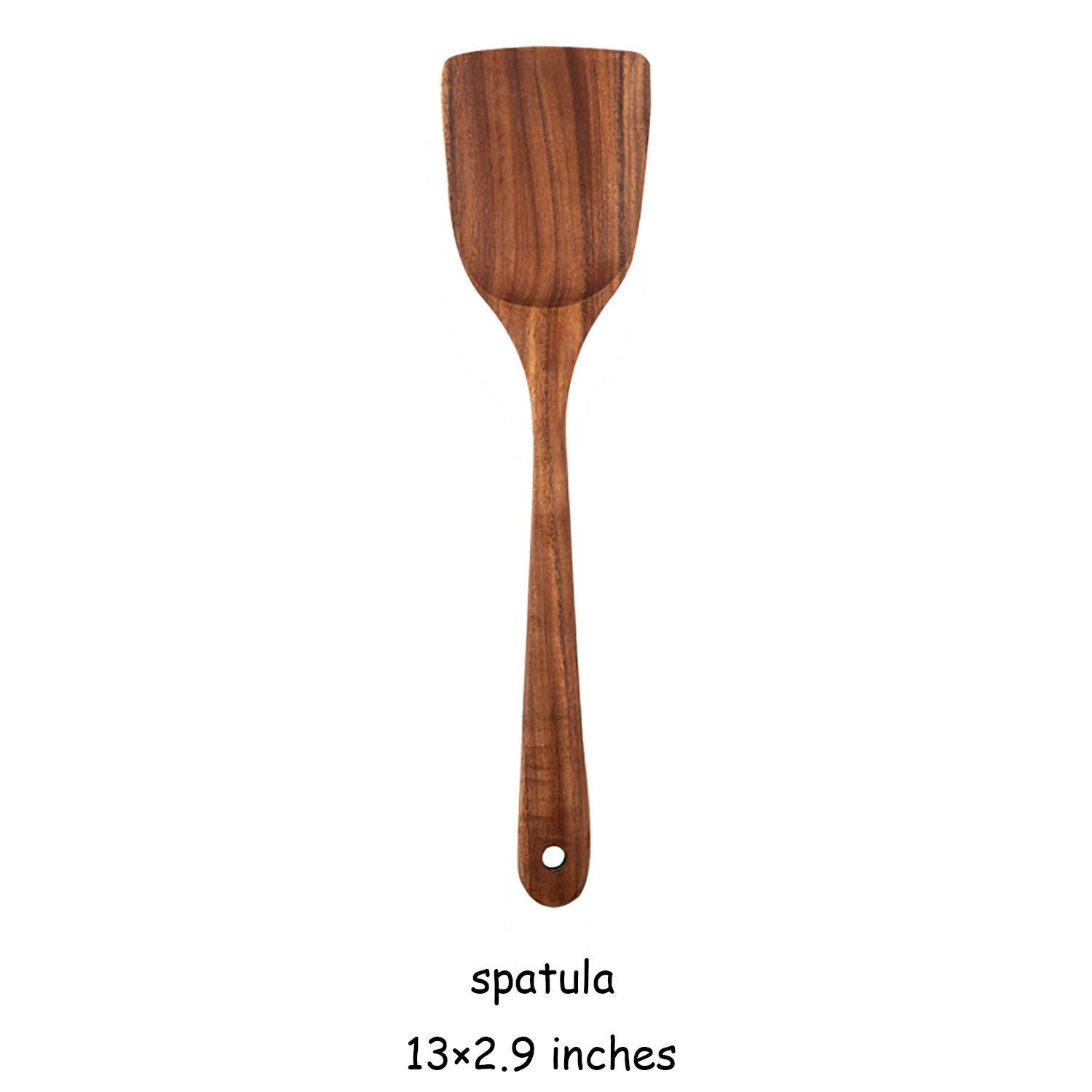 9 Piece Natural Teak Wooden Kitchen Utensil Set with Holder 10
