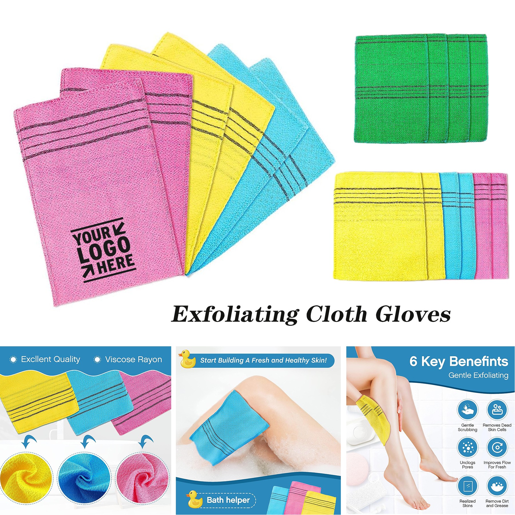 Asian Exfoliating Bath Body Scrub Mitt Italy Towel Double Sided Exfoliating Cloth Glove 1