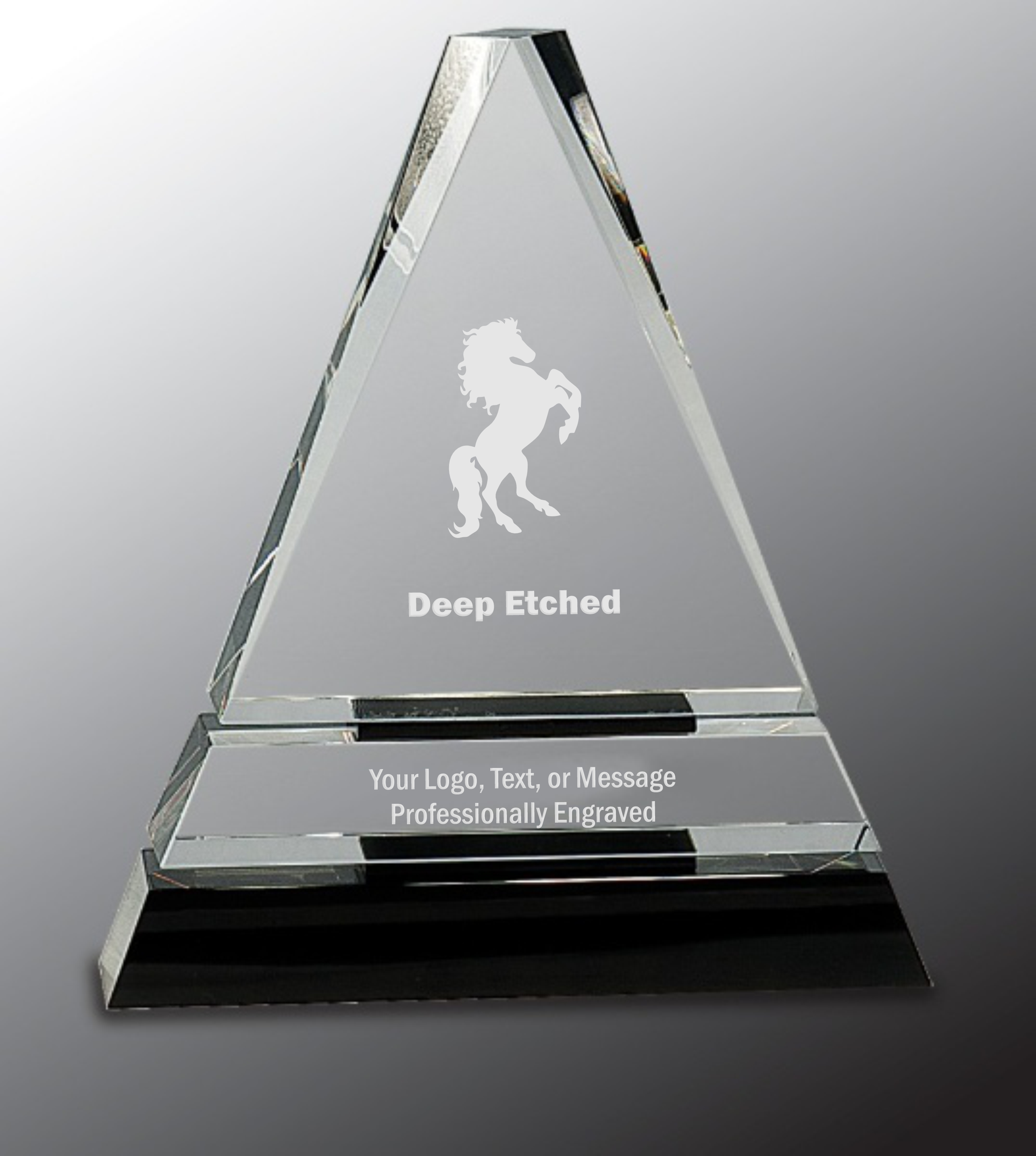 7 3/4" Clear Crystal Triangle Award on Black Crystal Pedestal Base