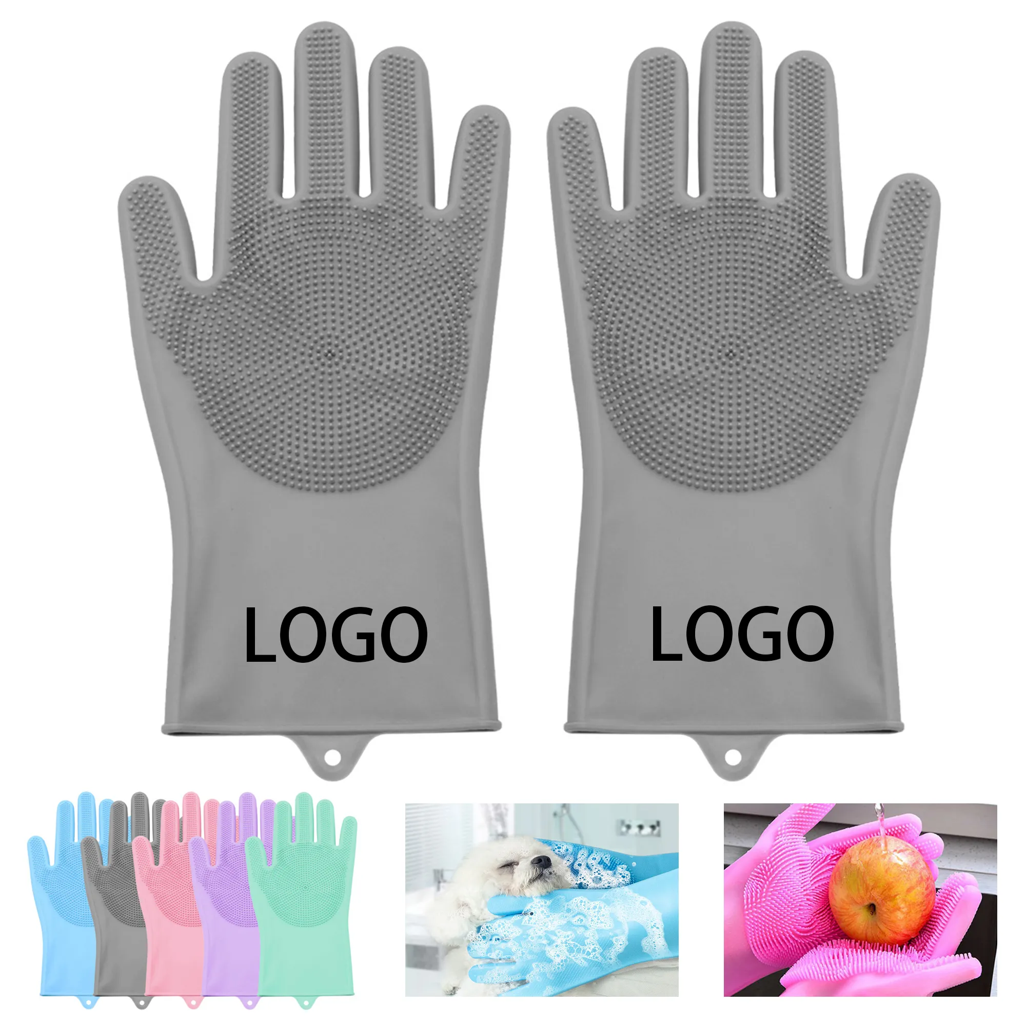 MOQ 50 Silicone Pet Bathing Gloves with Anti-Bite Protection 4