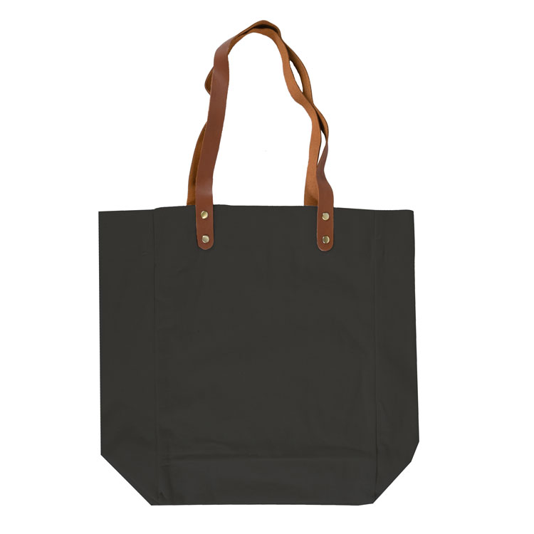 Super Sale- Black Real Leather Handle Cotton Tote 2