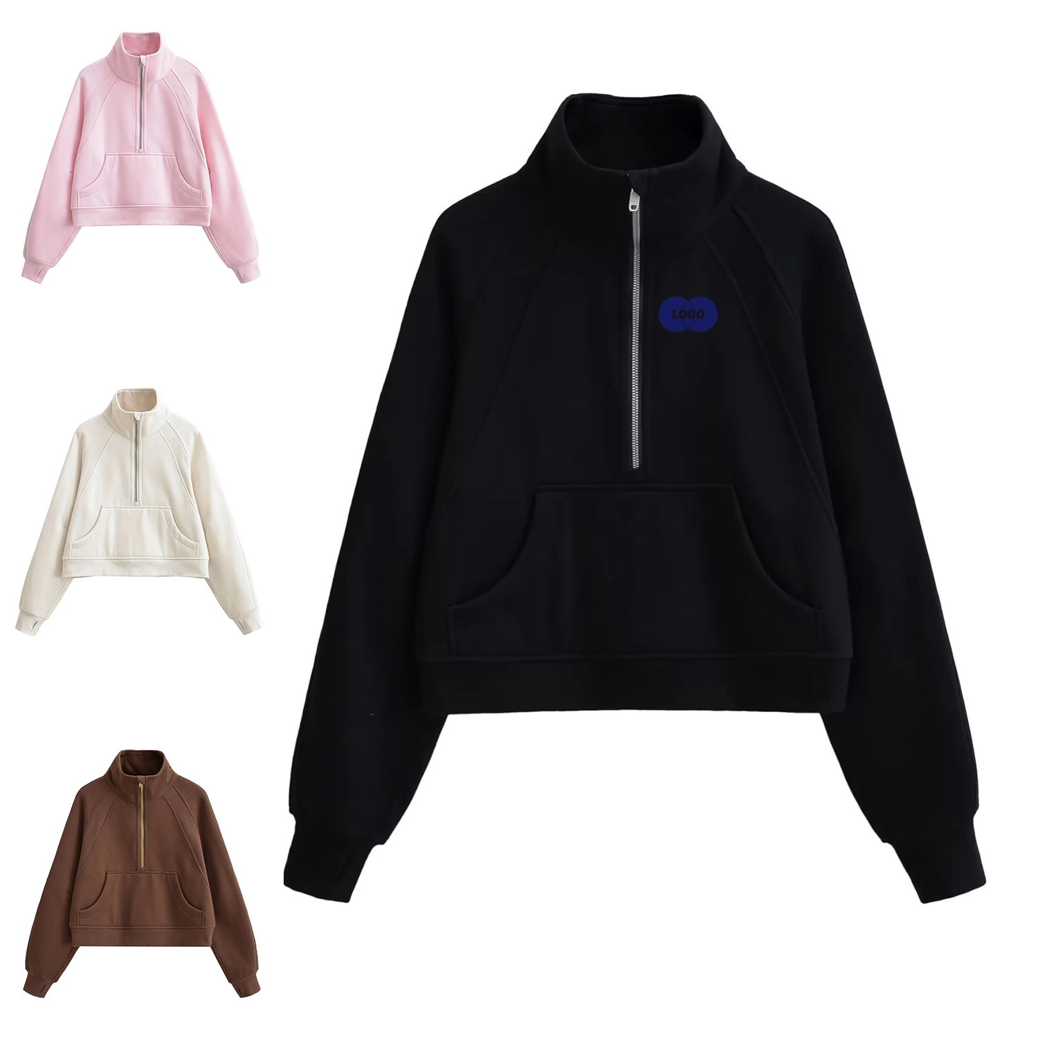 Cotton Half-Zip Sweatshirt, High Collar Pullover, Women's Casual Top, custom hoodie or sweatshirt with logo imprint 2