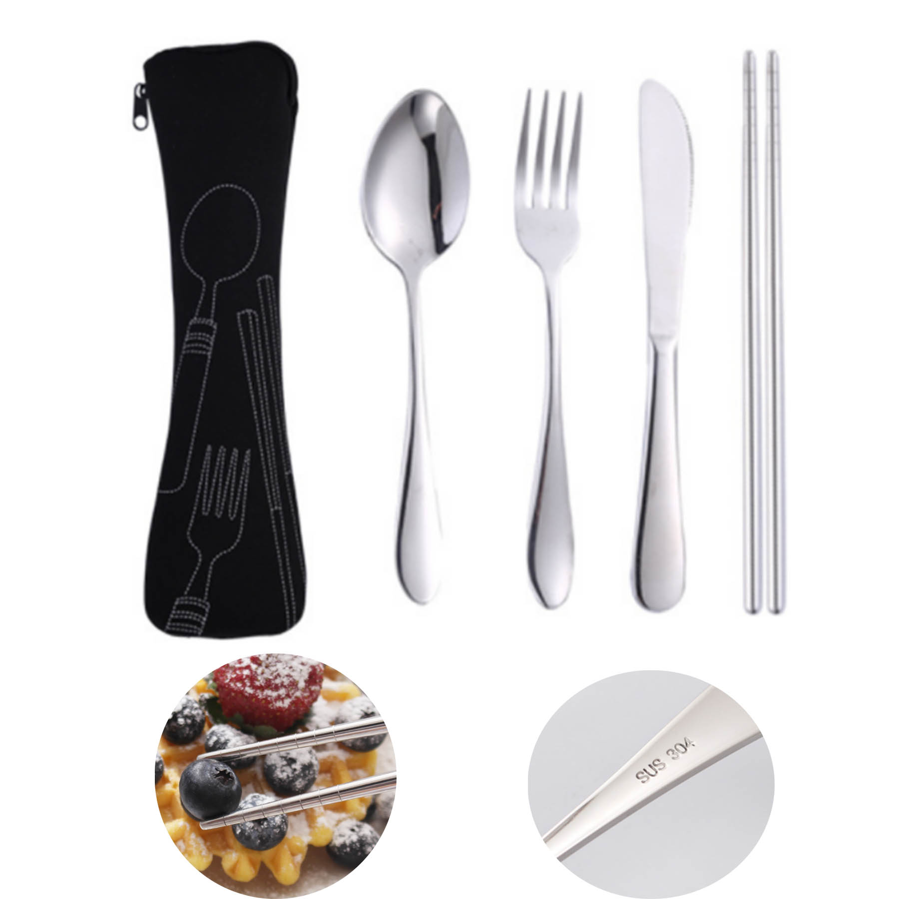 4 in 1 304 Stainless Steel Travel Cutlery Set 3