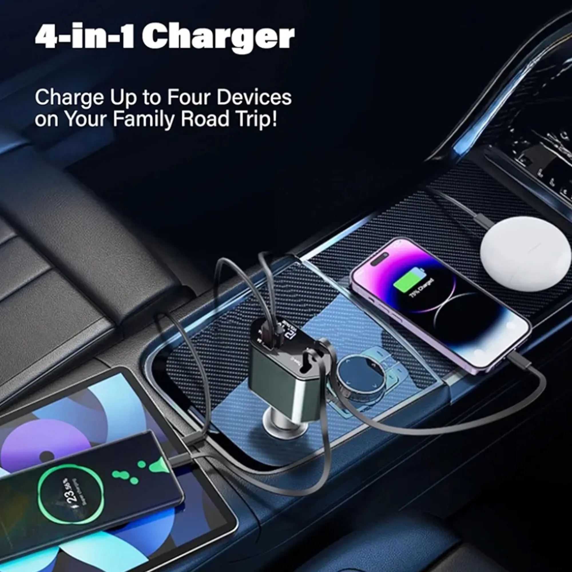 4 in 1 Car Charger With Retractable Cables 2