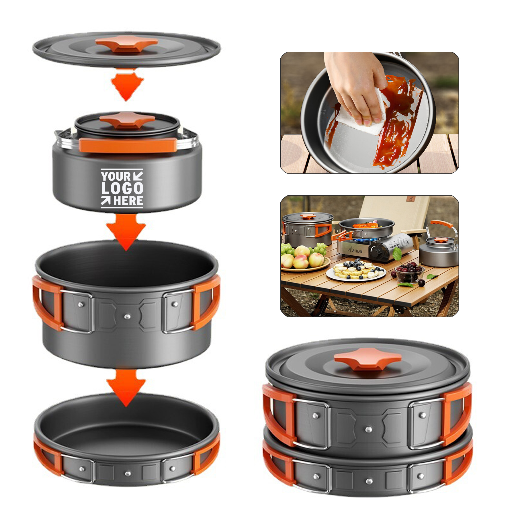 Compact Durable Camping Pots Cooking Cookware Pans Lightweight Pot Pan Kettle Set    
