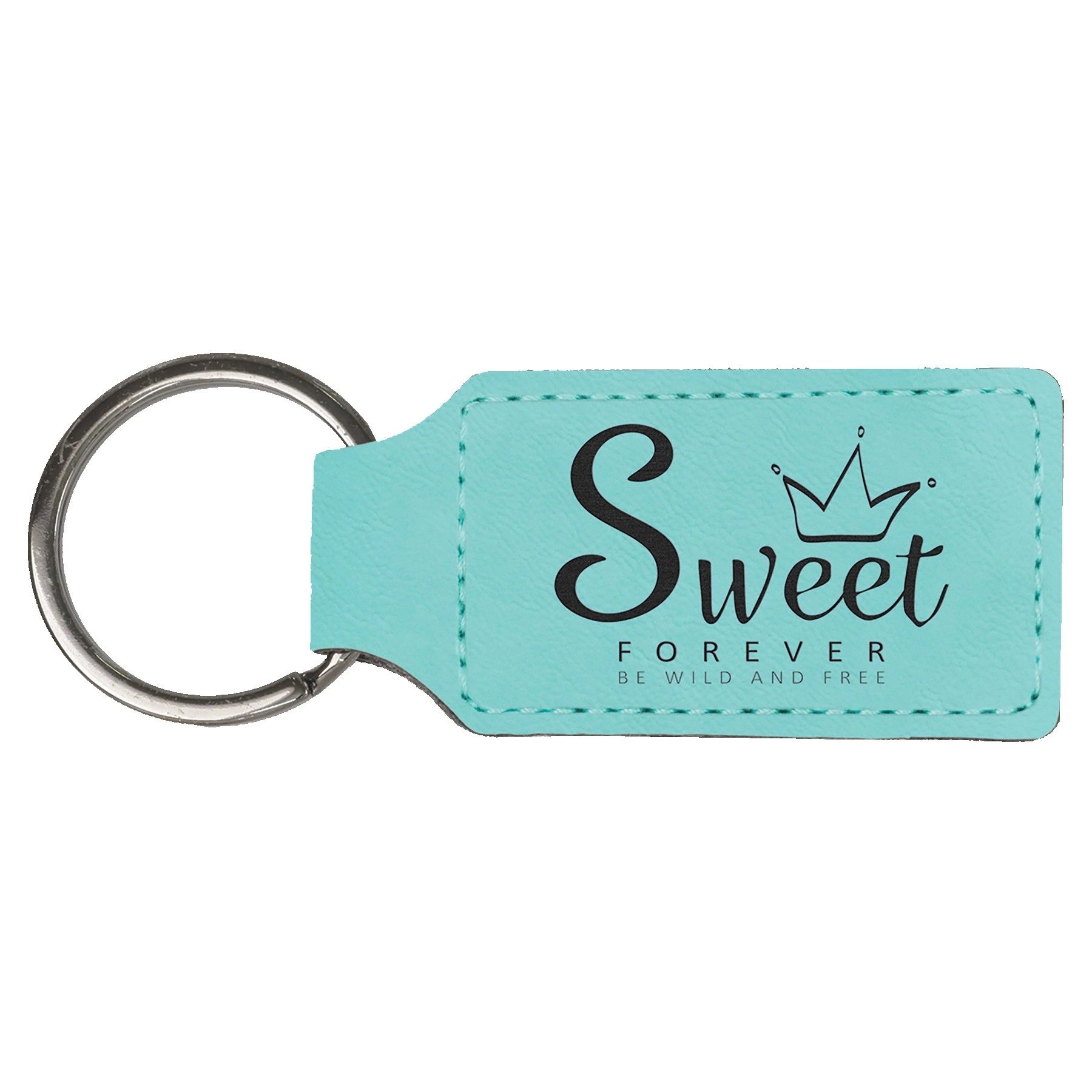 Teal Blue Laserable Leatherette Rectangle Keychain (2 3/4" x 1 1/4") 1