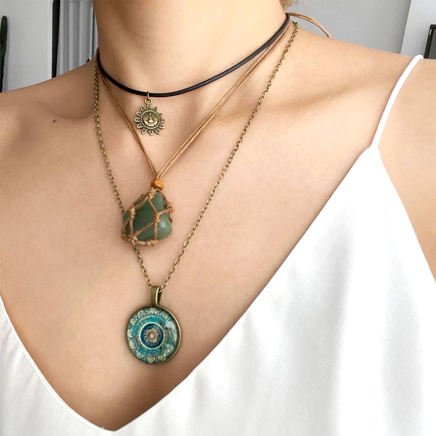 Alloy Yoga Crystal Pendant Moon Necklace 4