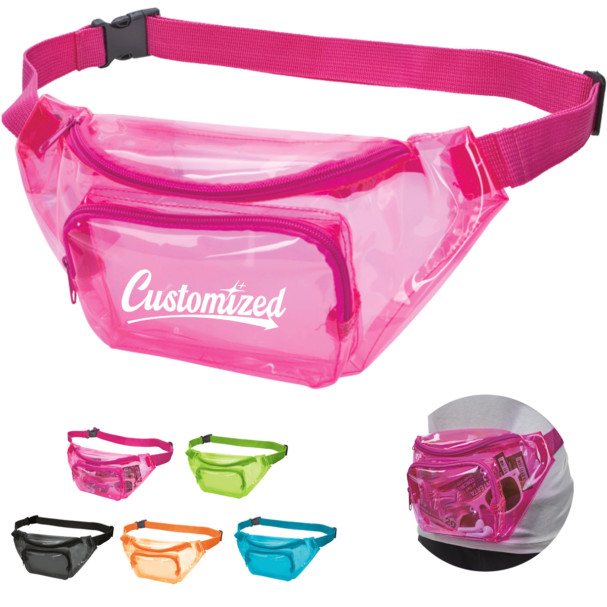 Clear PVC Fanny Pack W/ Adjustable Strap & Zipper Pockets 5