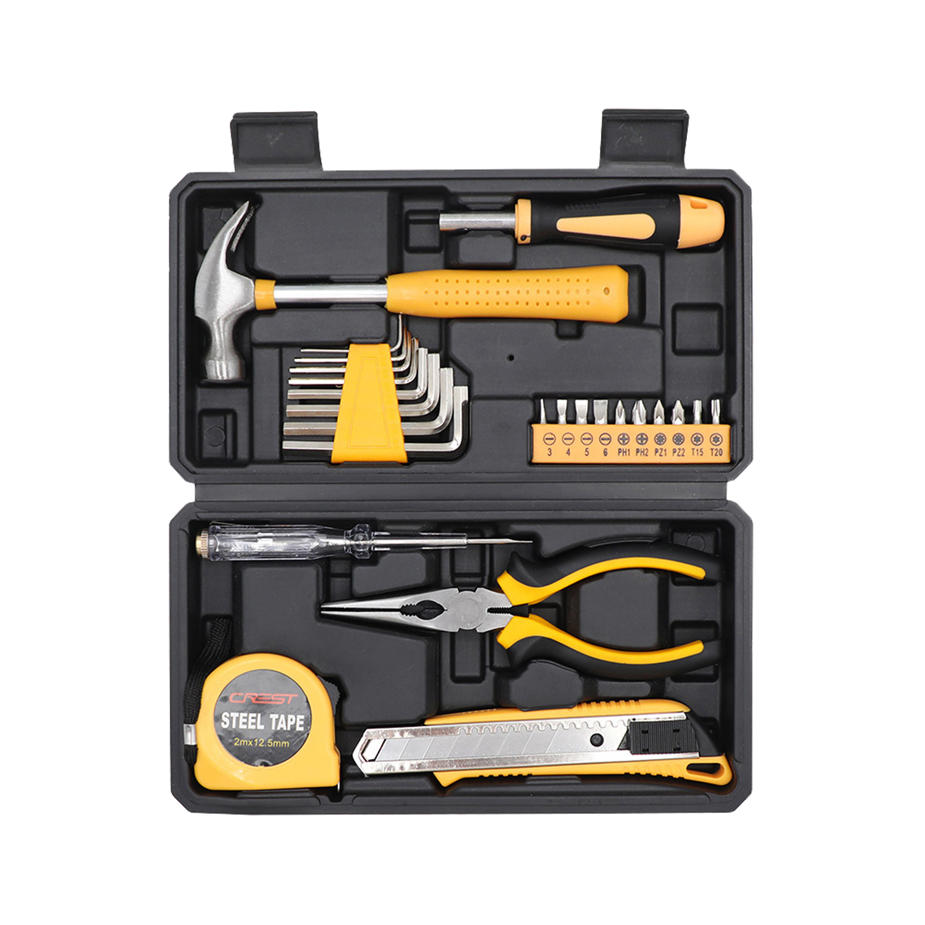 HandyPro 25pc Household Toolbox Set with Hammer, Screwdrivers, and Pliers 7