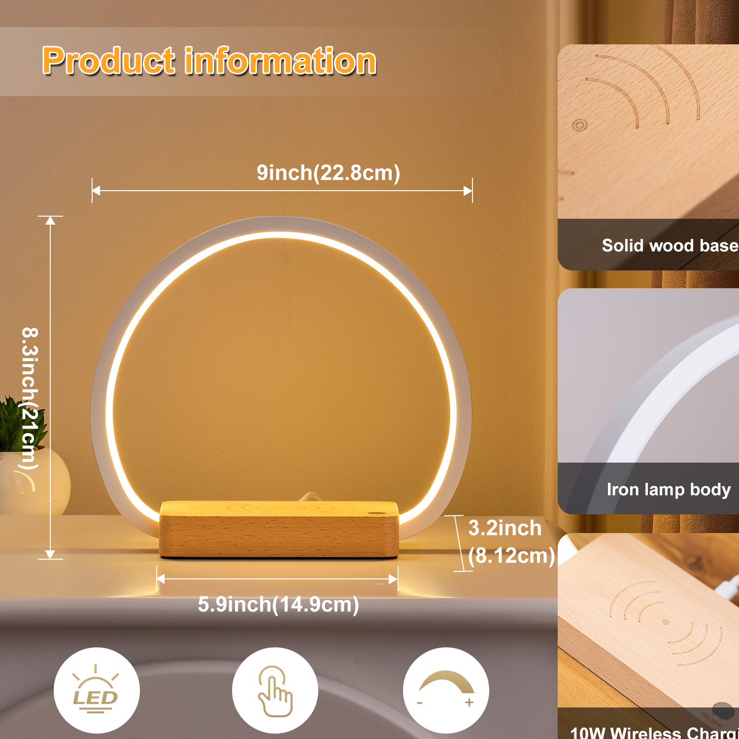 Solid Wood Wireless Charging Table Lamp 6