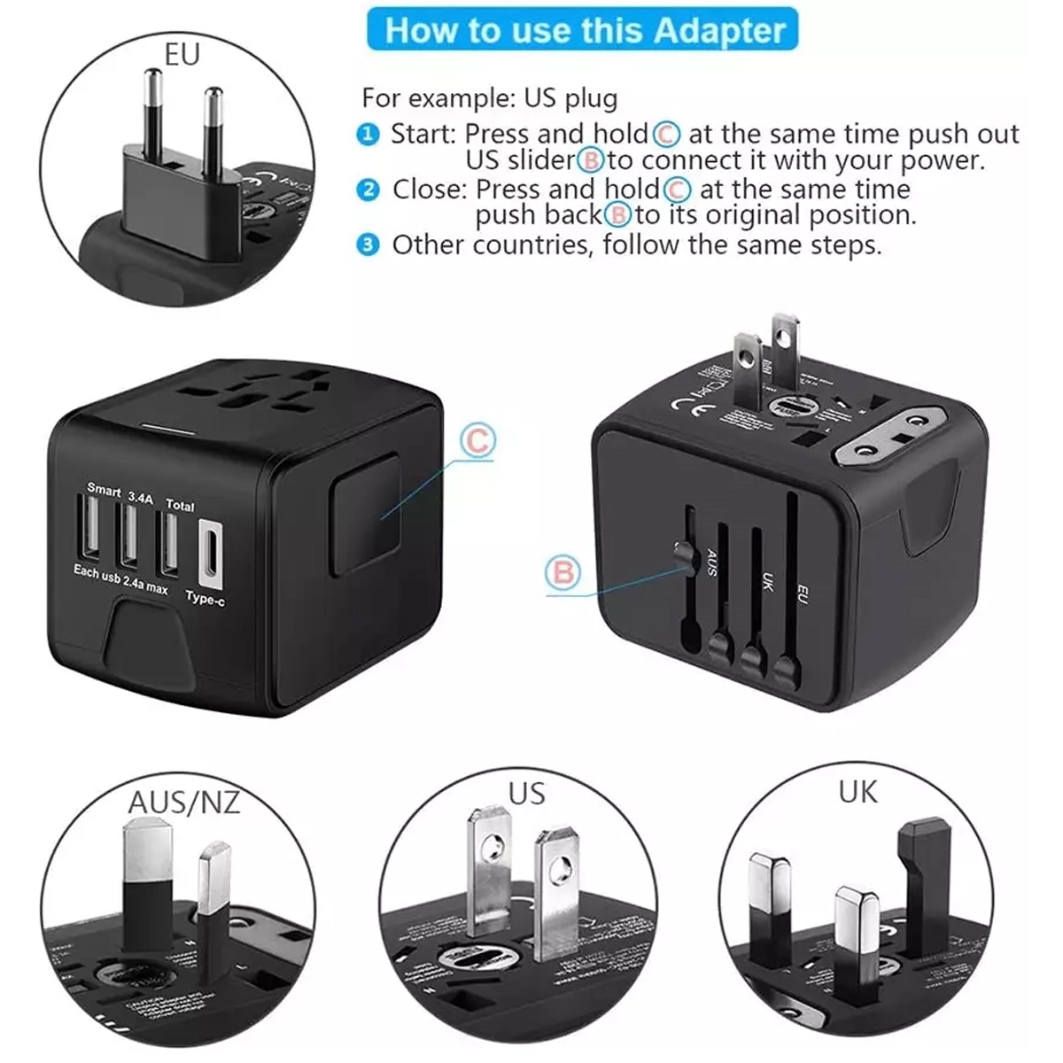 Amazon Hot Selling Universal Travel Adapter with Logo Print 2