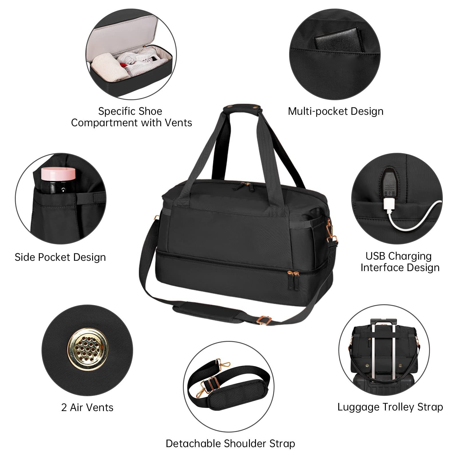 Gym Bag with USB Charging Port for Women 7