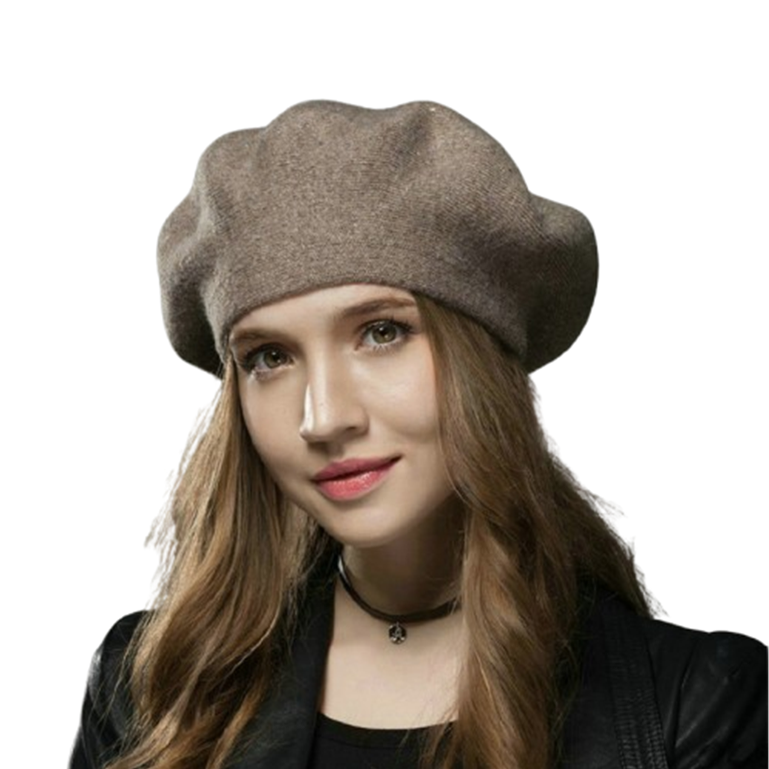Round Crown Wool Beret Hat w/ Rhinestone Detailing 11
