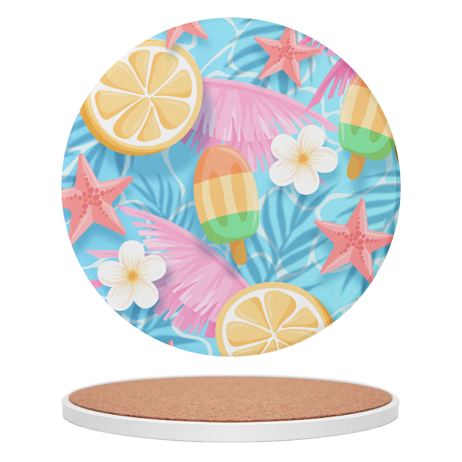 Custom 3.5'' Ceramics Heat-Insulating Coaster With Cork Base 17