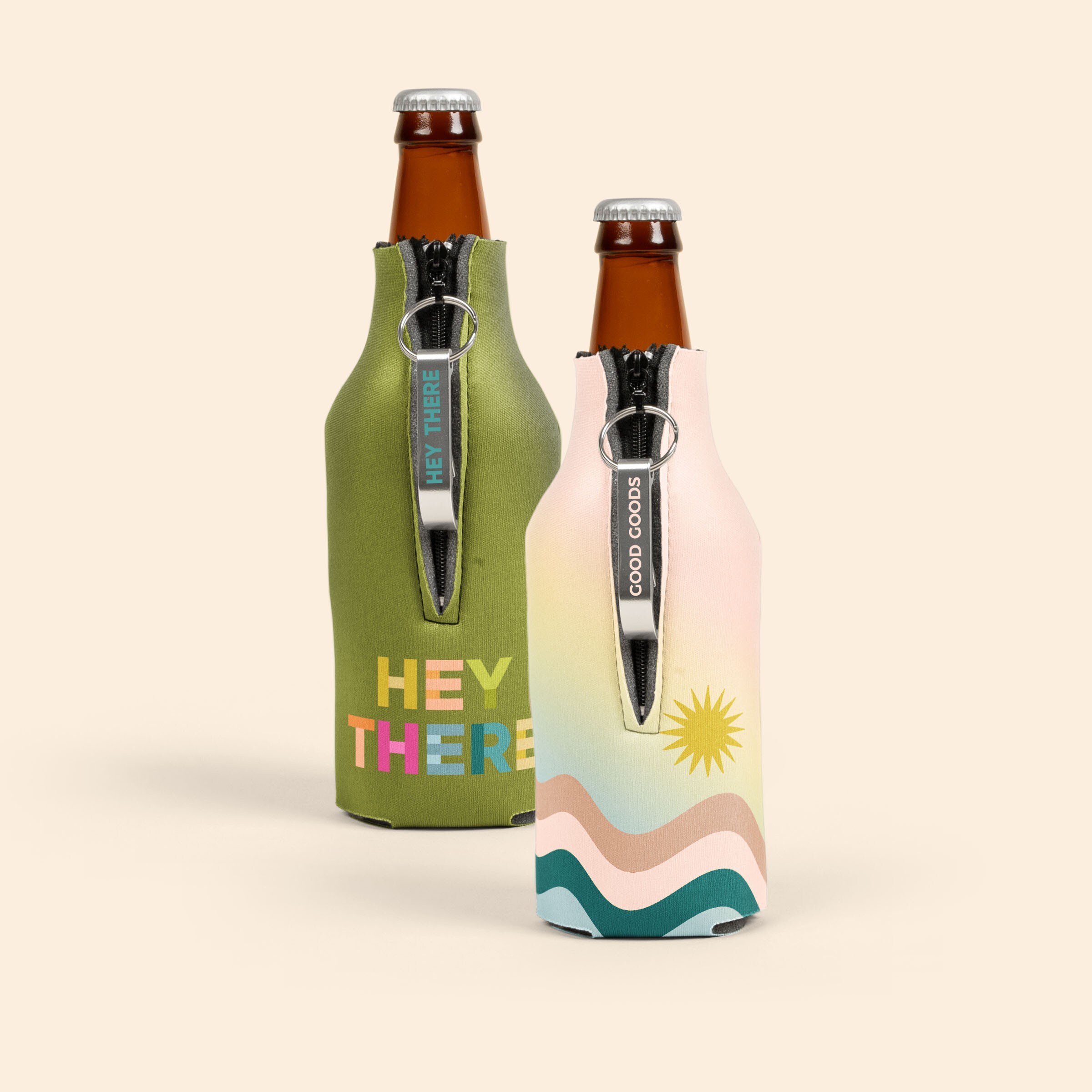 ZIPPERED BOTTLE COOLIE 4CP WITH IMPRINTED BOTTLE OPENER 1