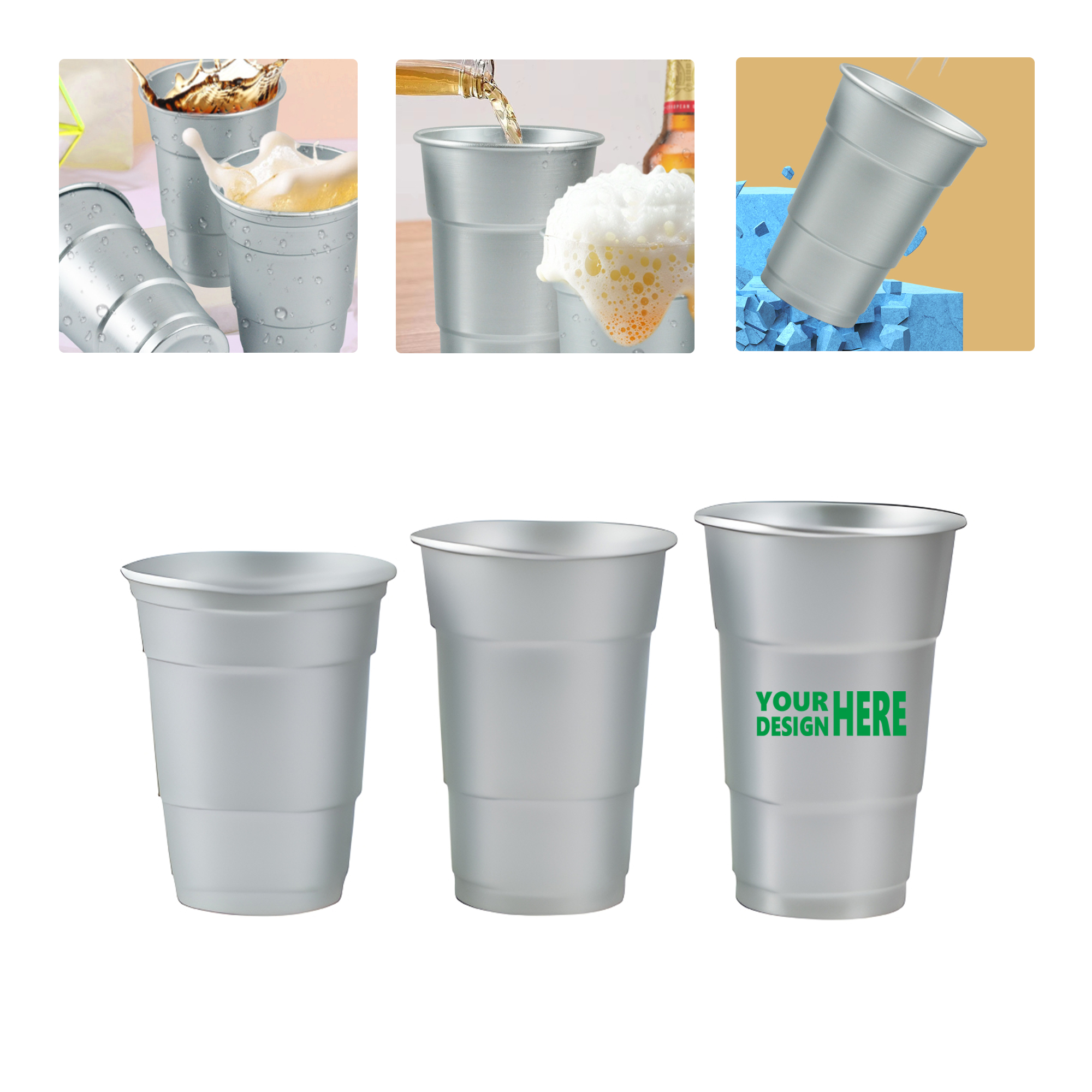 MOQ 100 Recyclable Aluminum Drink Cup for Beer and Beverages 2
