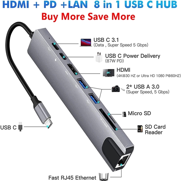 8 In 1 Usb C Hub Multiport Adapter 8