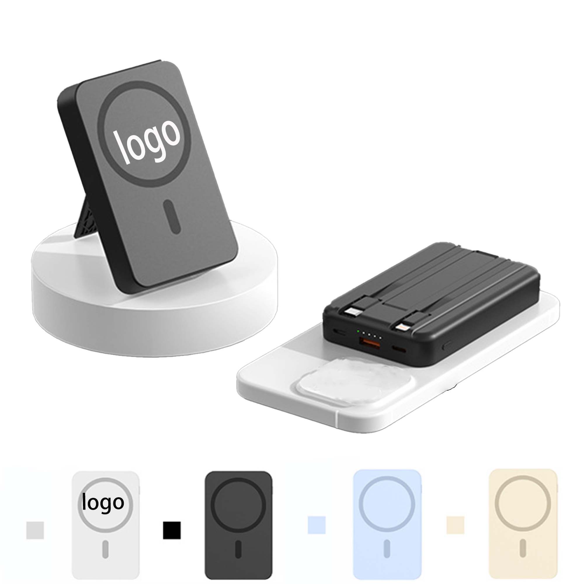 10000mAh Magnetic Mini Power Bank with Built-in Cable Stand 2