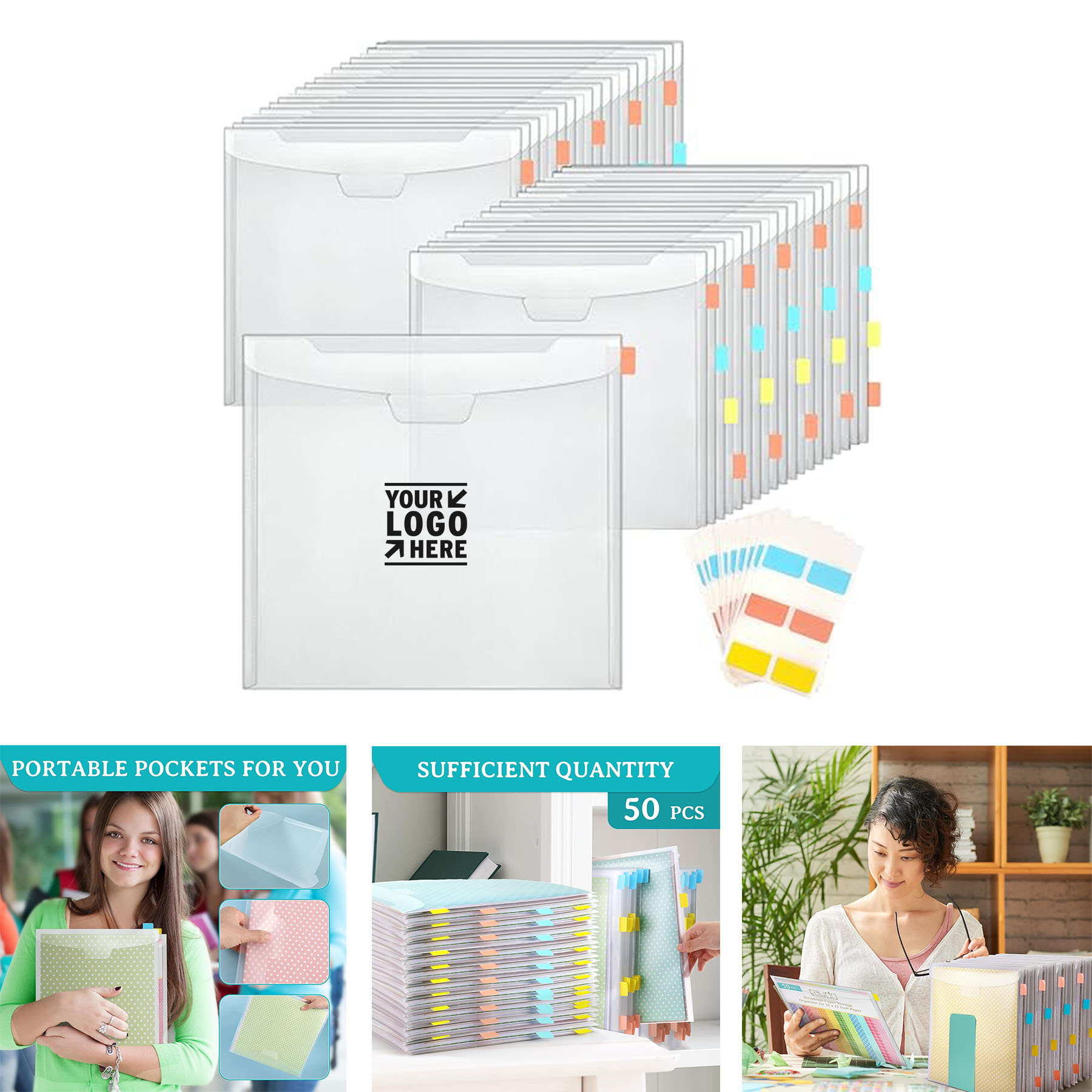 12x12 Inch Clear Scrapbook Paper Storage Organizer with Sticky Index Tab 