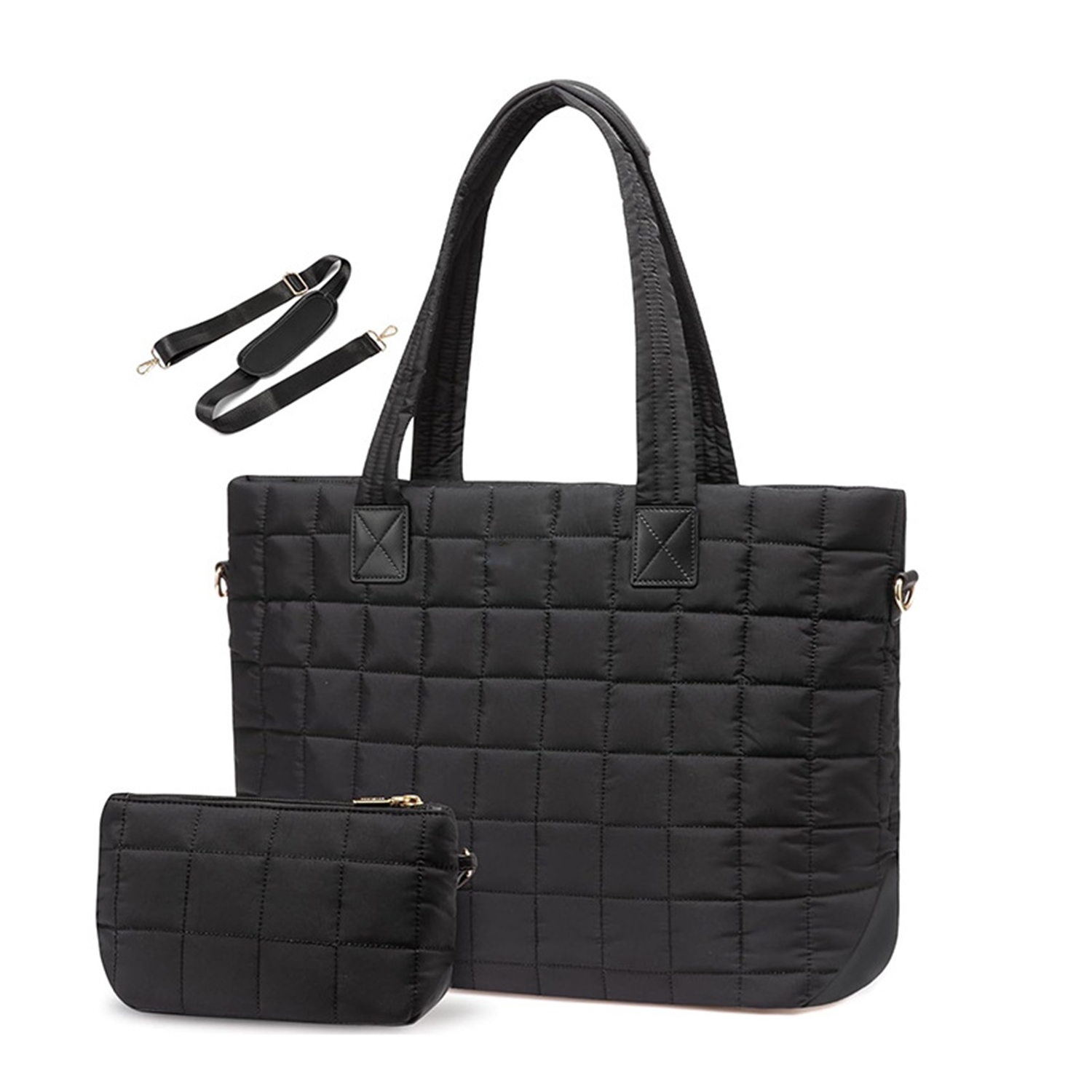 Quilted Nylon Crossbody Tote Bag w/ Mini Pouch 5