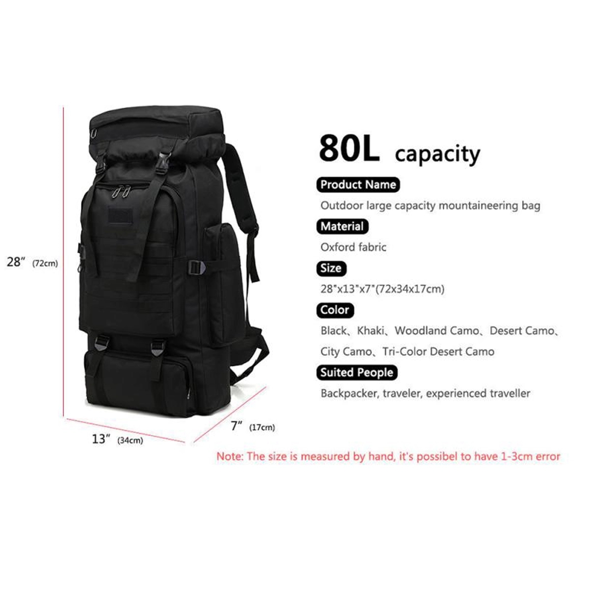 80L Outdoor Camping Tactical Backpack 2