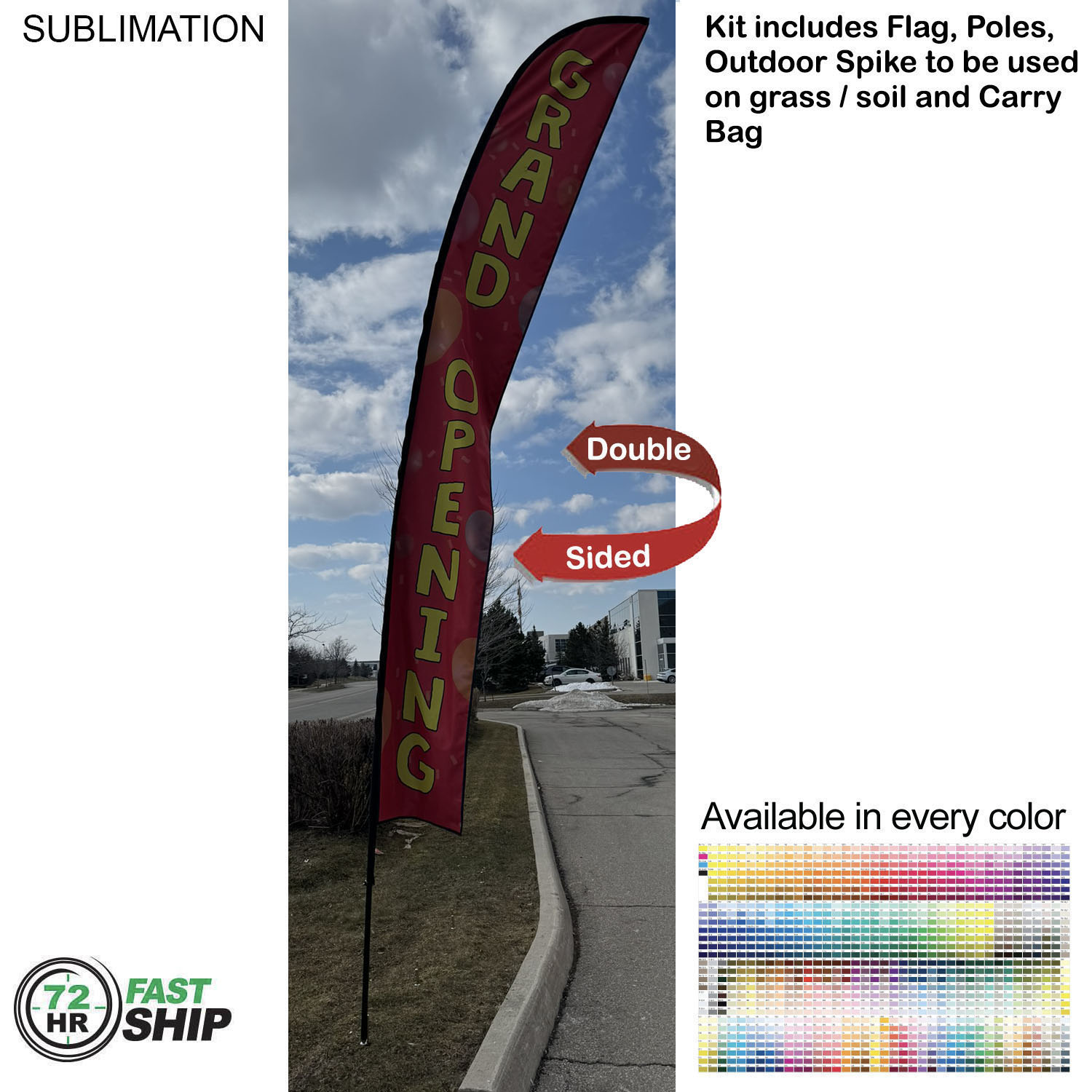 72 Hr Fast Ship -19' X-Large Feather Flag Kit, Full Color Graphics Double Sided, Spike and Bag 2
