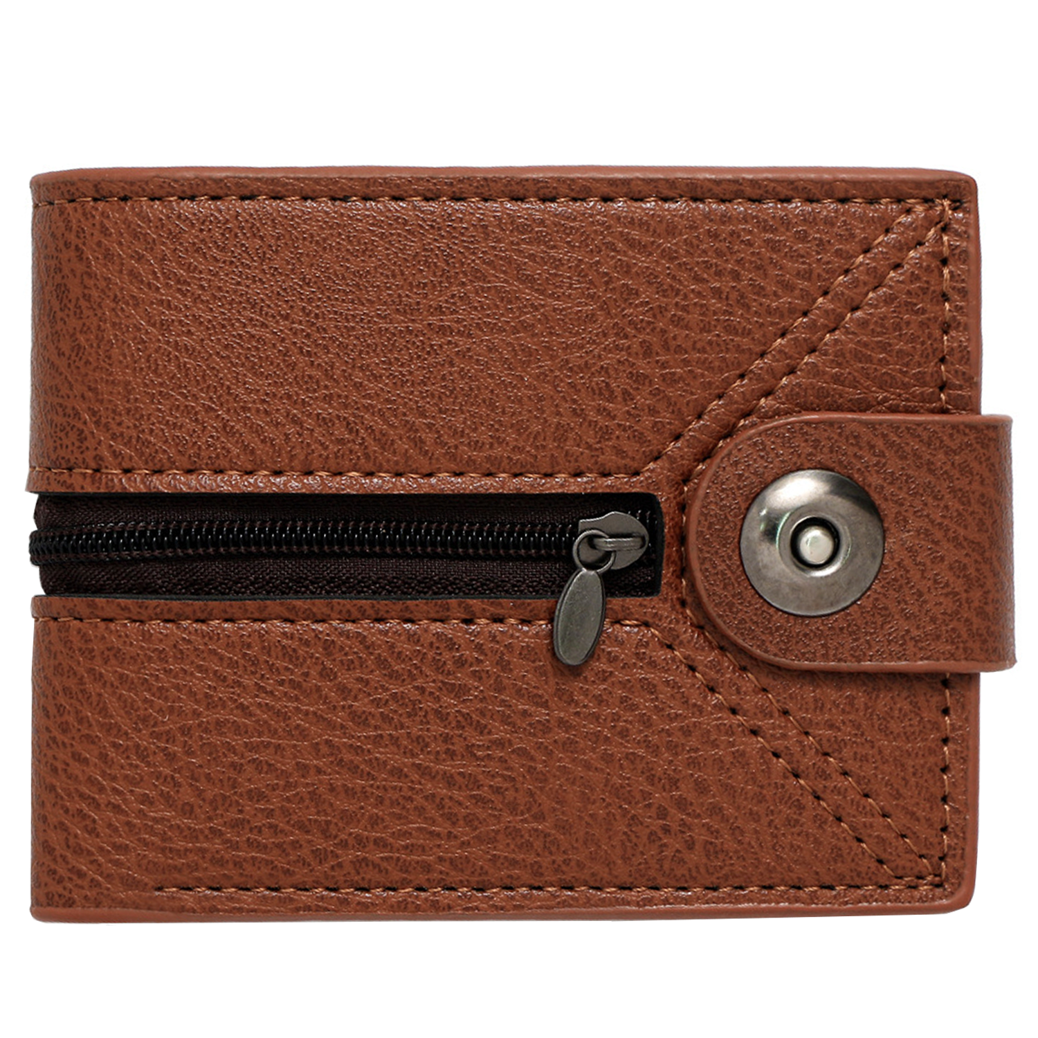 PU Magnetic Buckle Bifold Wallet w/ Zipper 4