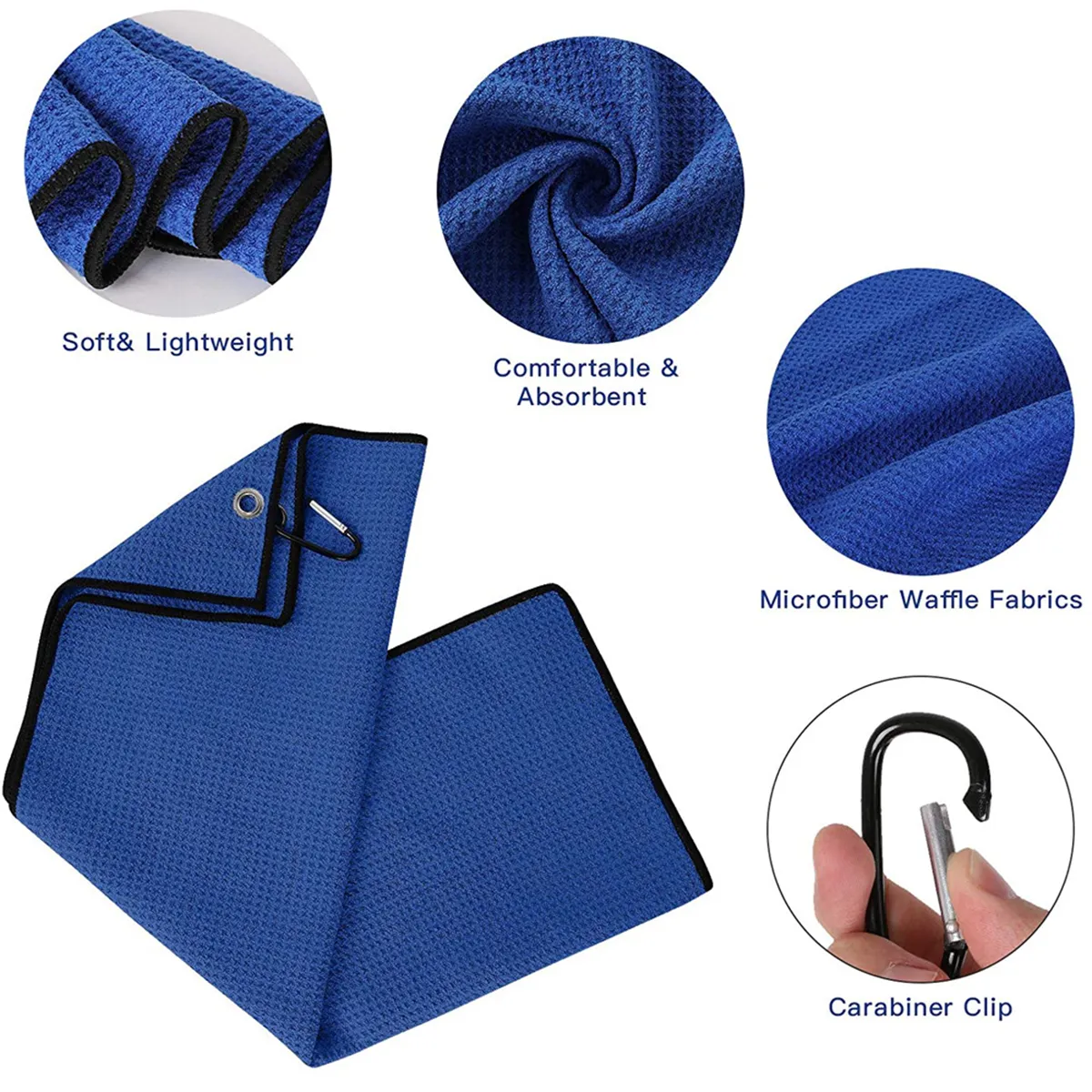 Multipurpose Drying Waffle Pattern Golf Towel With Clip 5