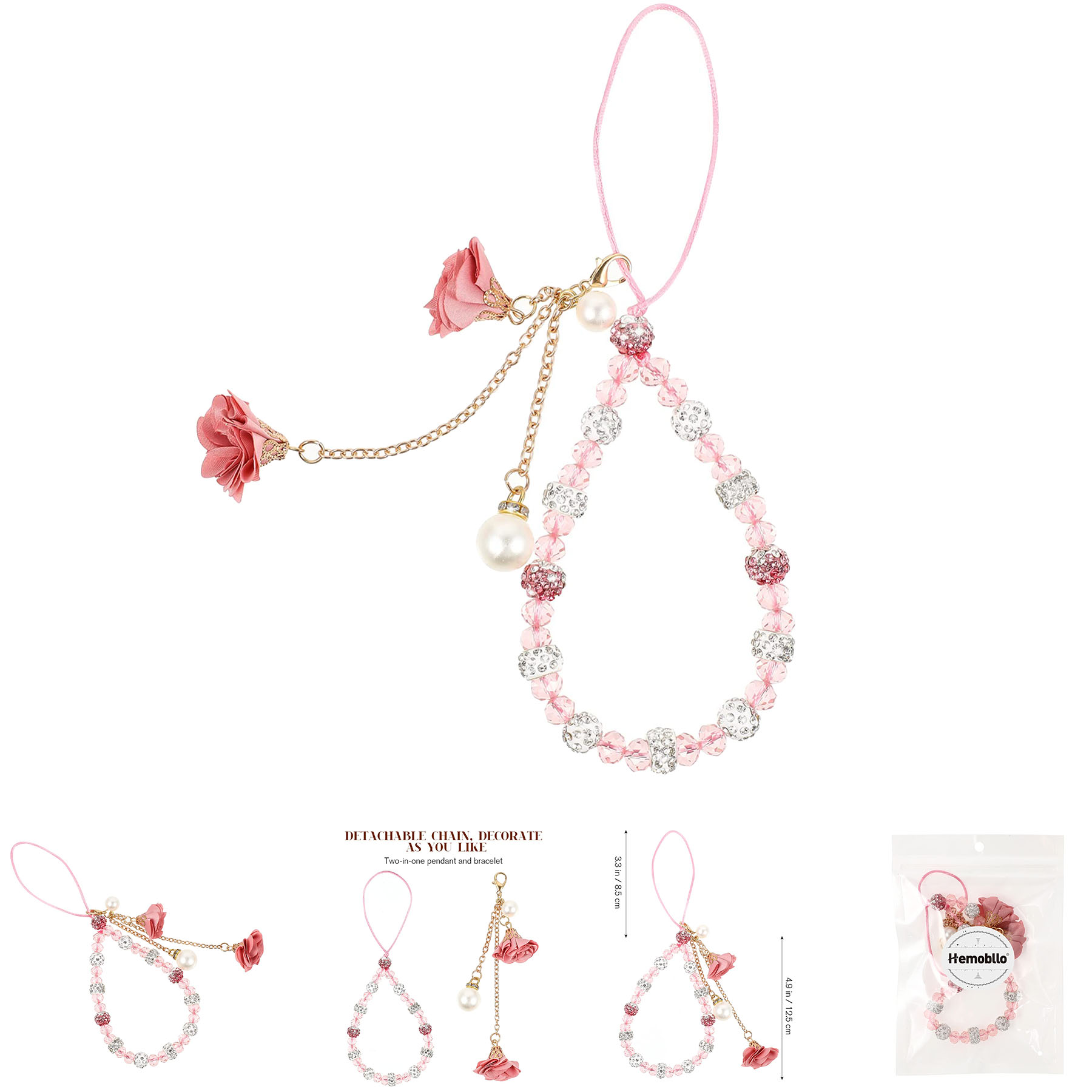 Creative Crystal Flower Pendant Charm Non- slip Phone Lanyard 2
