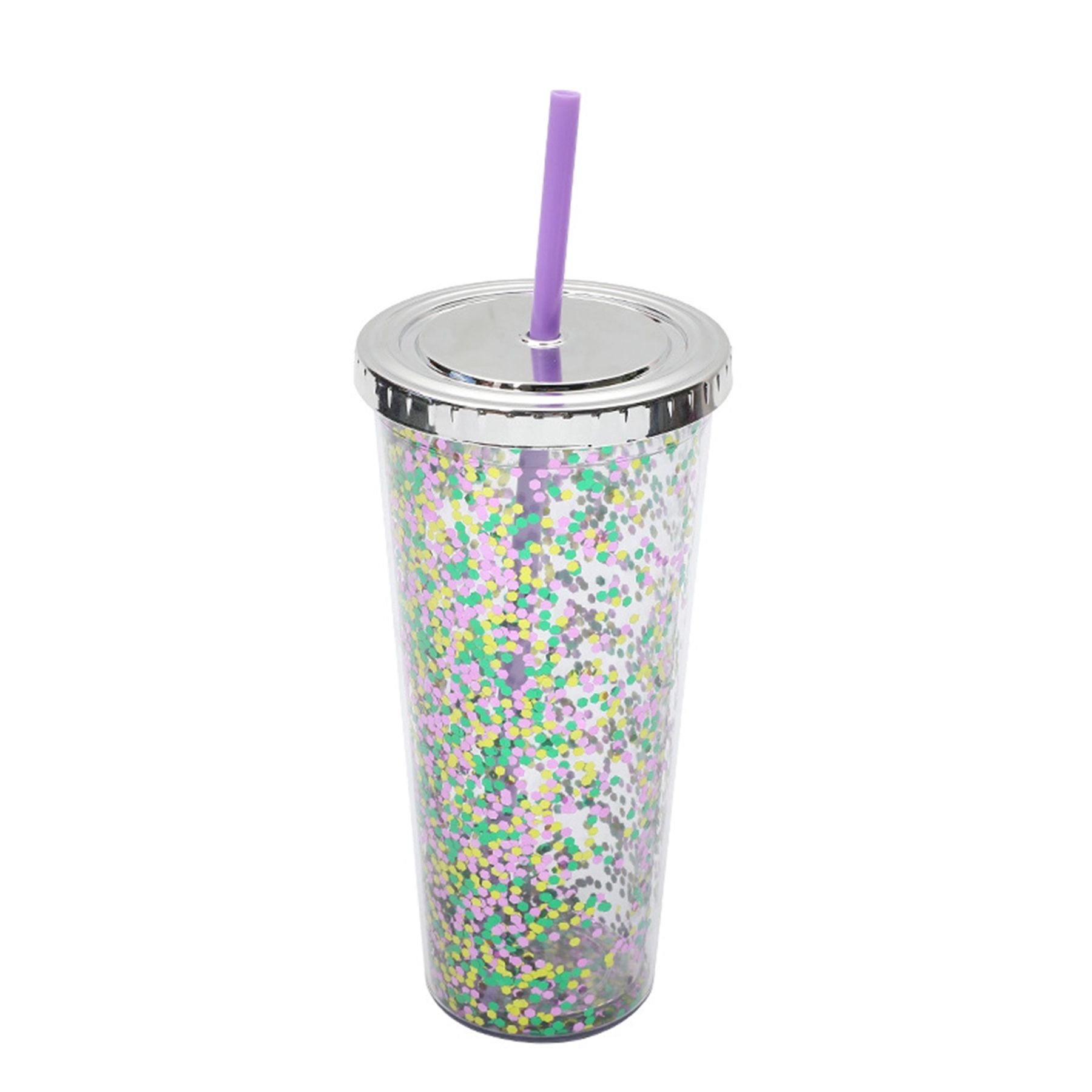 24 Oz. Double Wall Insulated Plastic Glitter Straw Mug 14