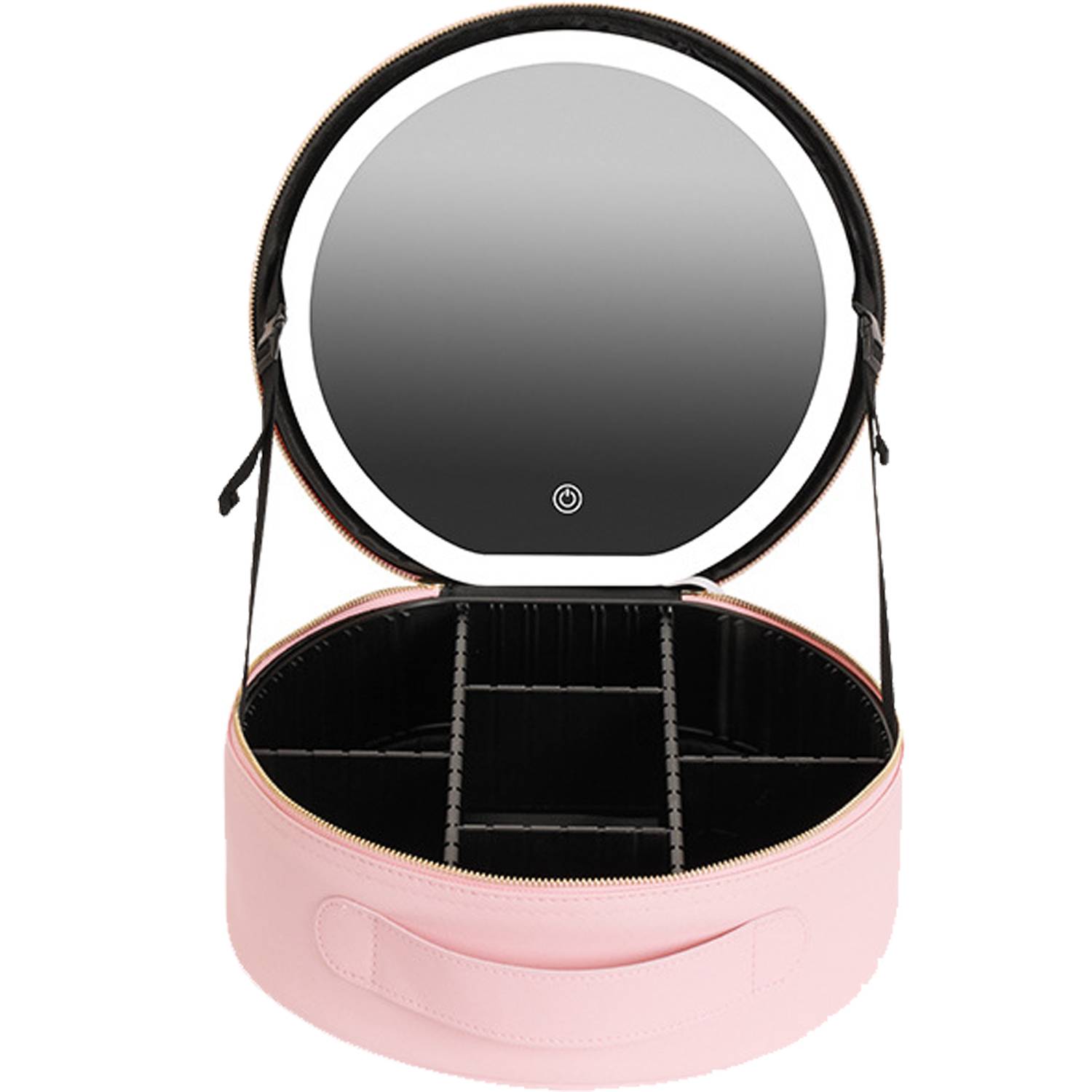 Large Round Travel Makeup Bag Cosmetic Case w/ LED Mirror 3