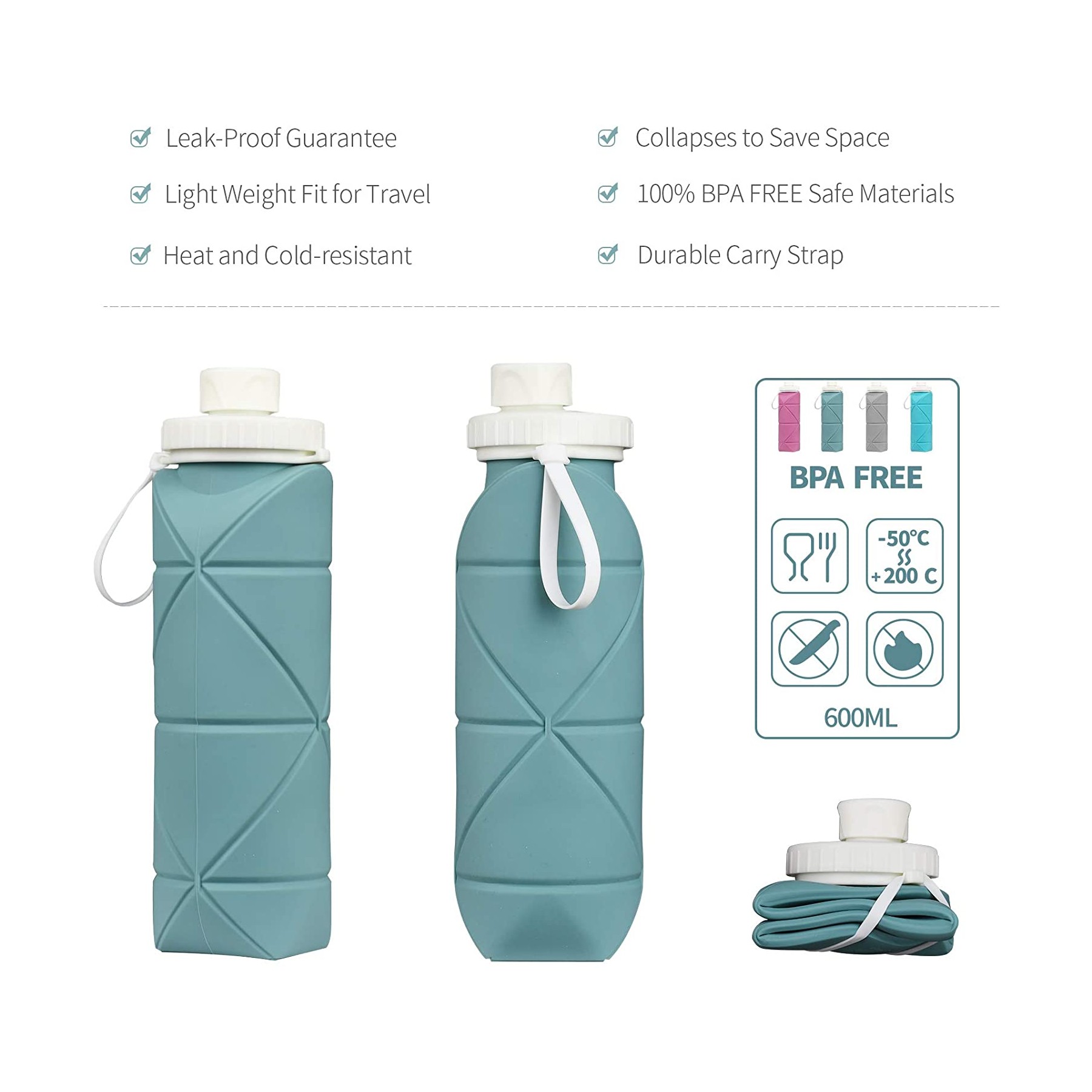 600ml/20oz Silicone Collapsible Water Bottle 3