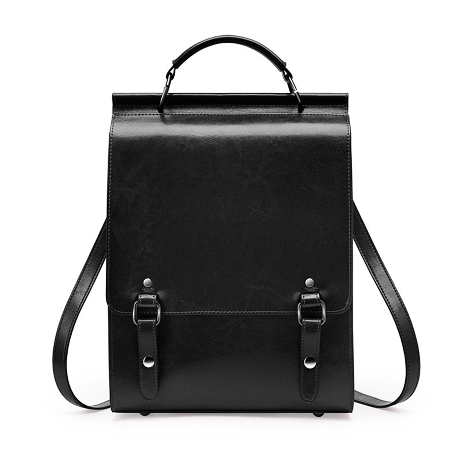 Genuine Leather Ladies Vintage Large Black College Backpacks 3