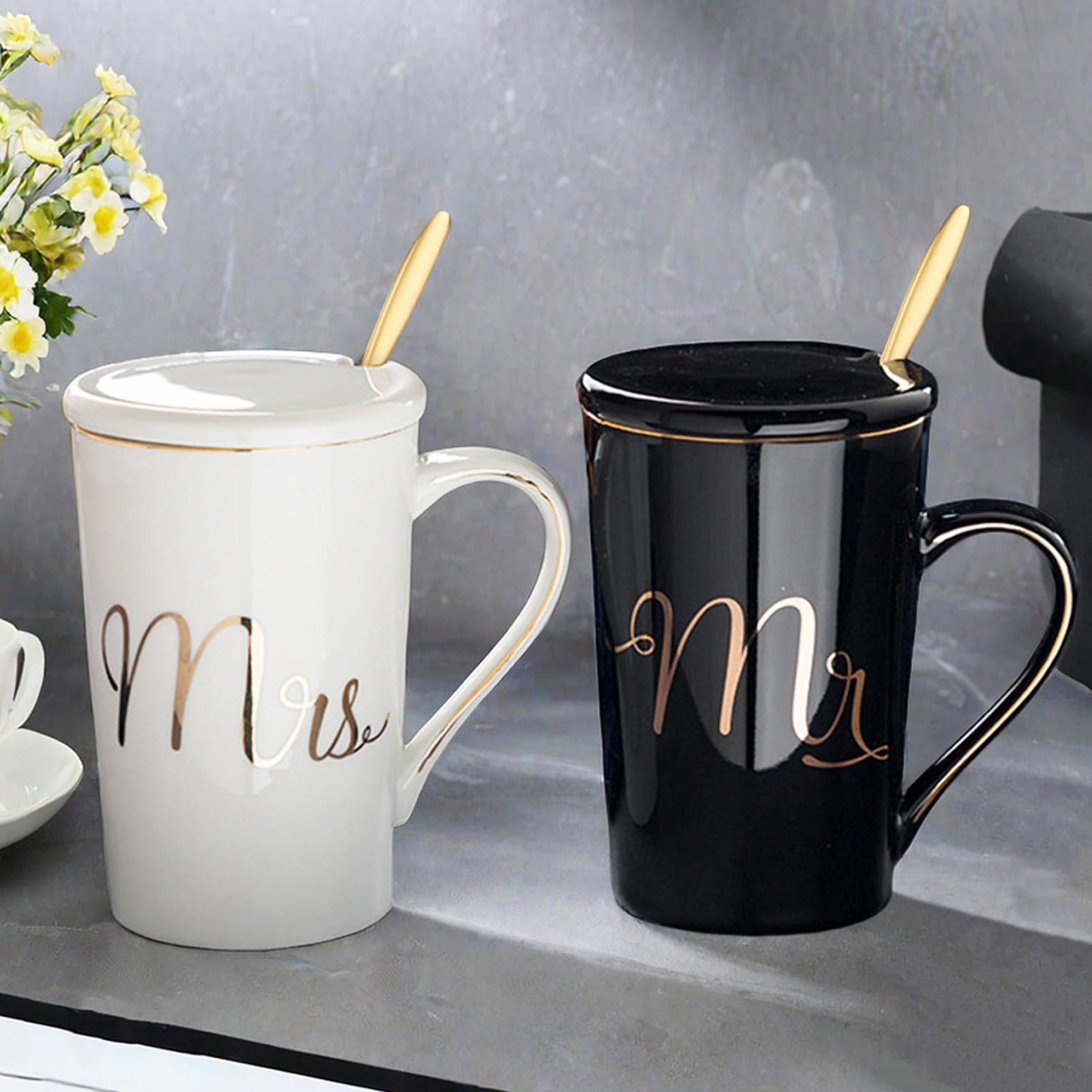 17oz Creative Couple Ceramic Mug Set W/ Lid & Spoon 5
